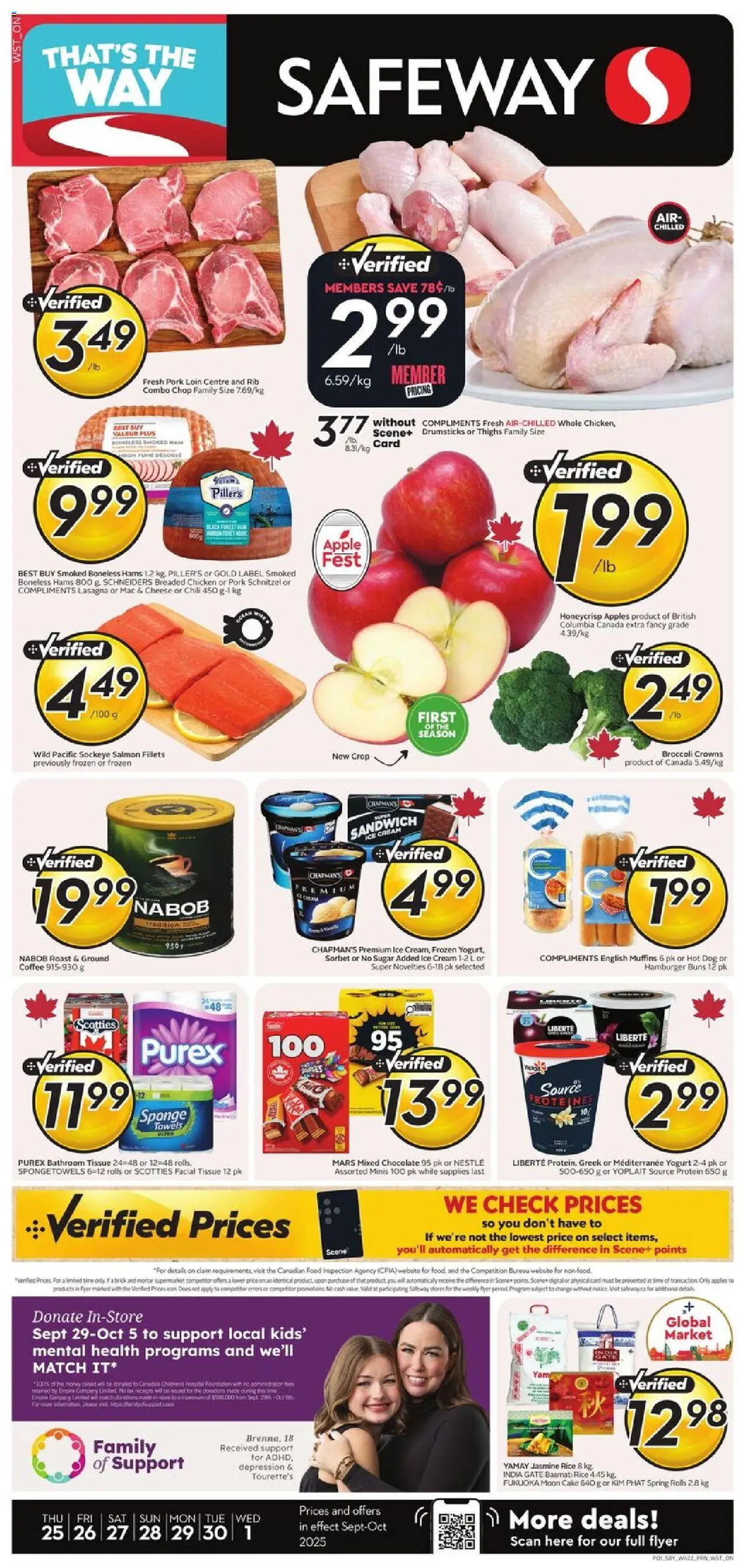 Safeway flyer valid from 25.09.2025 | Page: 1 | Products: Rice, Sponge, Ham, Chicken