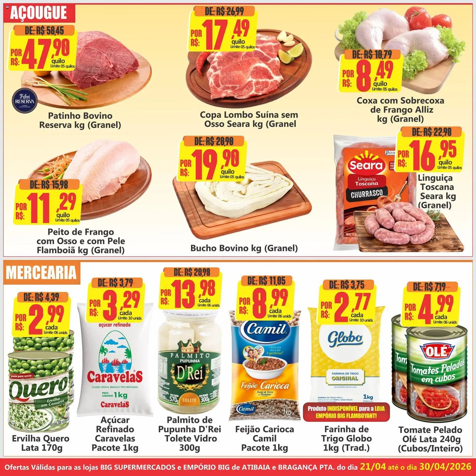 Big Supermercados Folheto - válido de 21.04.2026 | Página: 3 | Produtos: Feijão, Palmito, Farinha de trigo, Tomates