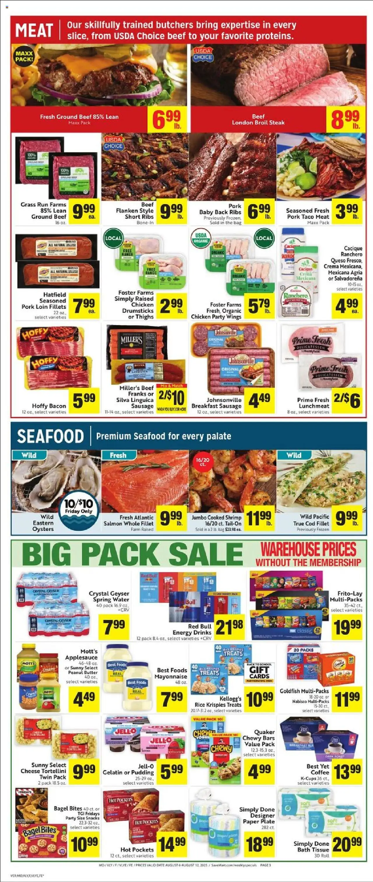 Save Mart Weekly Ad - valid from 06.08.2025 | Page: 3 | Products: Cheese, Beef, Water, Date