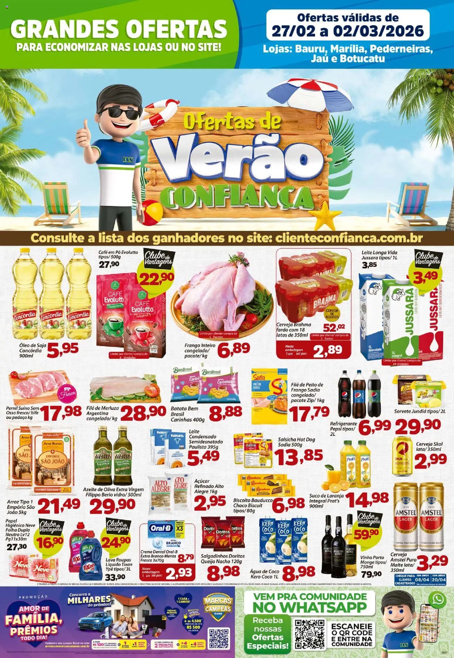 Confiança Folheto - válido de 27.02.2026 | Página: 1 | Produtos: Salsicha, Cerveja, Açúcar, Papel higiênico