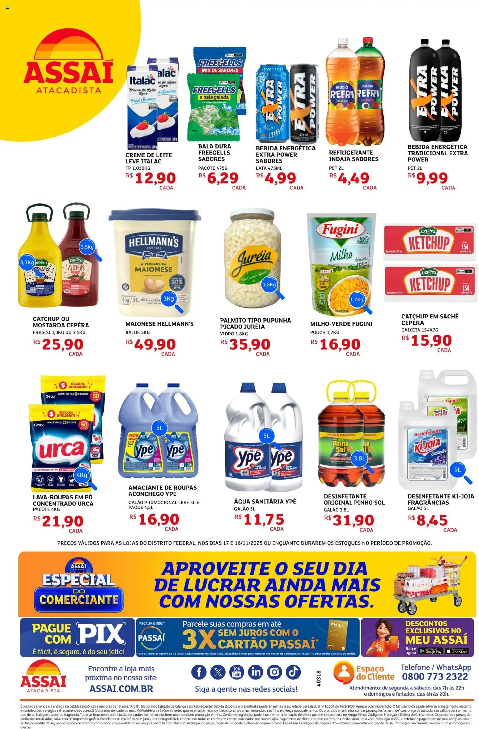 Assaí Atacadista Folheto - válido de 18.11.2025 | Página: 2 | Produtos: Pupunha, Creme de leite, Amaciante, Desinfetante