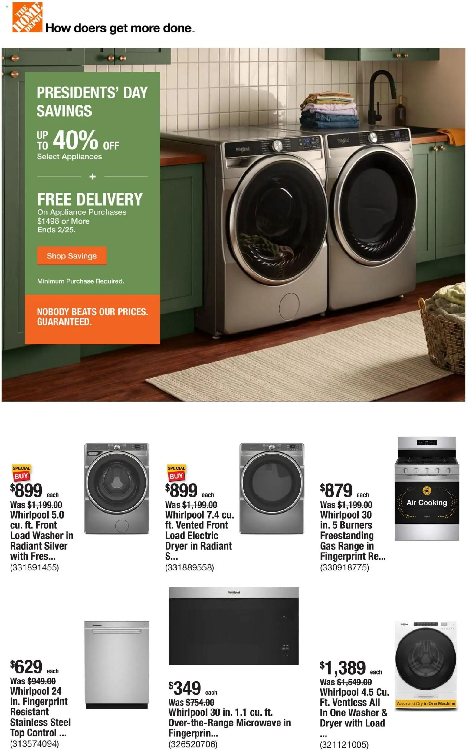 Home Depot Weekly Ad - valid from 19.02.2026 | Page: 1 | Products: Microwave, Washer, Dryer