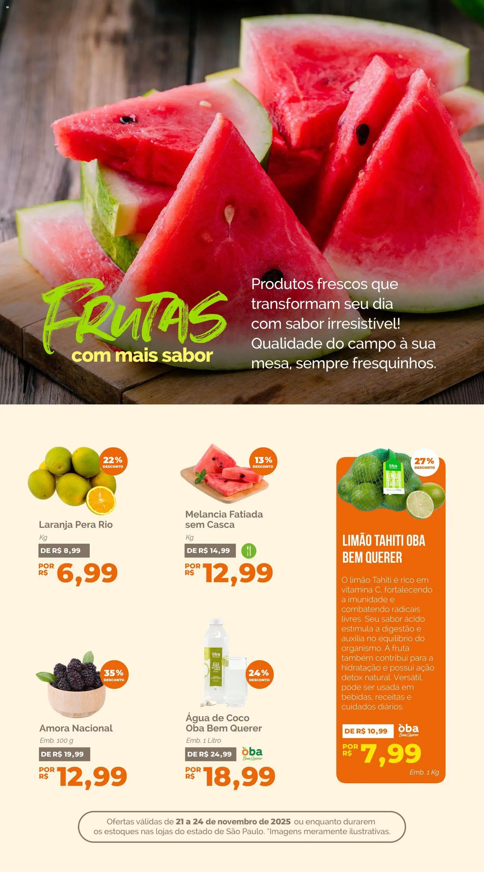 Oba Hortifruti Folheto - válido de 21.11.2025 | Página: 4 | Produtos: Coco, Melancia, Pera, Água de coco