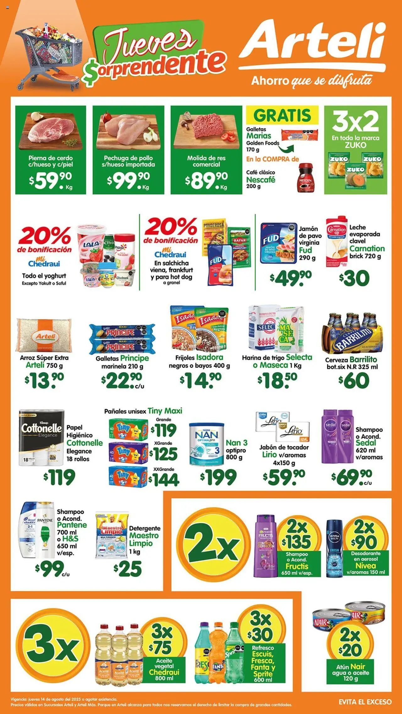 Nuevas ofertas de Arteli válidas en toda la República Mexicana desde el 14.08.2025. ¡Encuentra las mejores ofertas en Arteli - Folleto Arteli! | Página: 1 | Productos: Café, Jamón, Pañales, Jabón