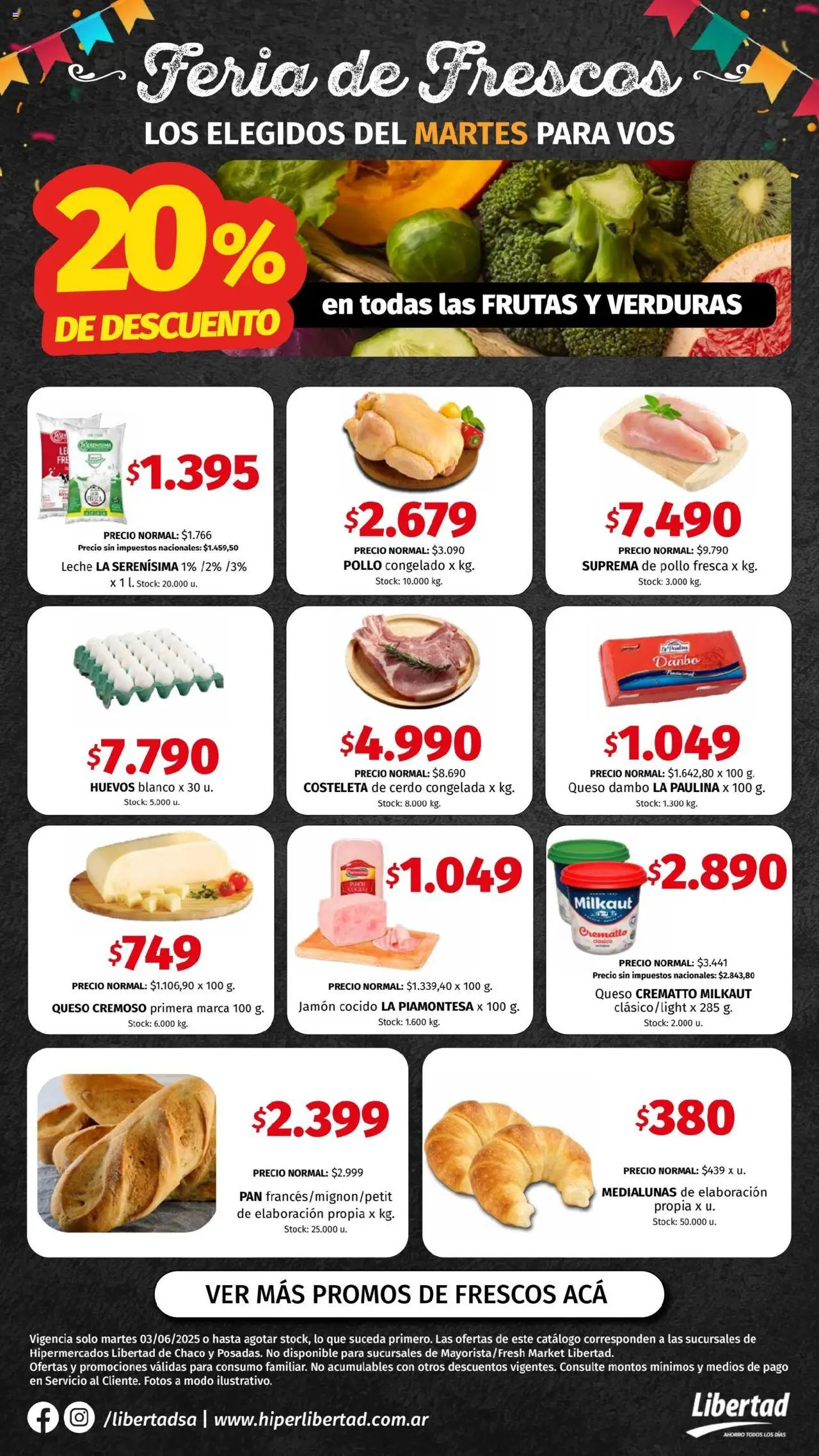 Hipermercado Libertad - Feria de Frescos - NEA │ válido desde el 03.06.2025 | Página: 1 | Productos: Leche, Queso, Jamón, Cerdo