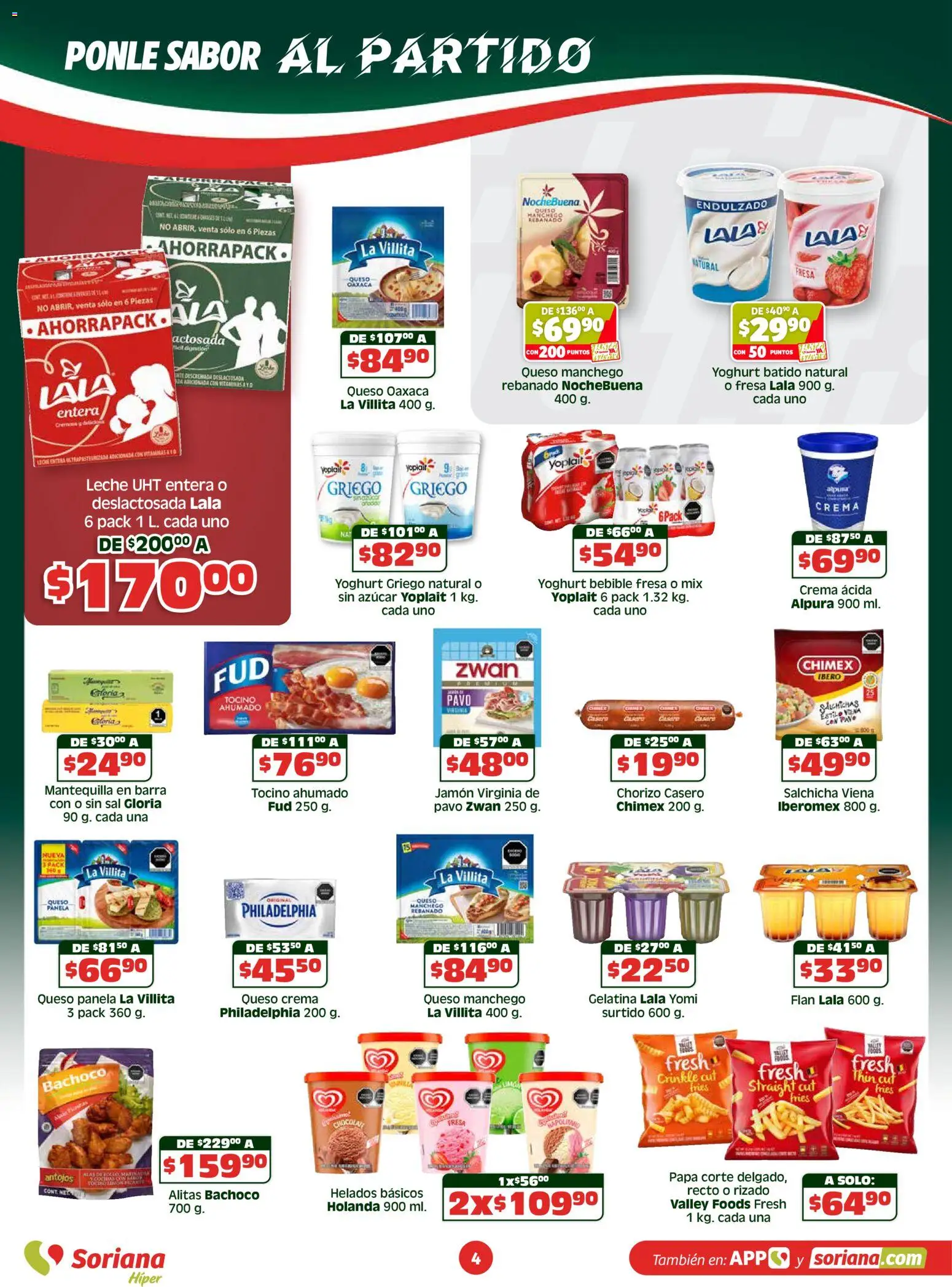 Nuevas ofertas de Soriana válidas en toda la República Mexicana desde el 15.04.2026. ¡Encuentra las mejores ofertas en Soriana folleto! | Página: 4 | Productos: Fresa, Papa, Chorizo, Barra