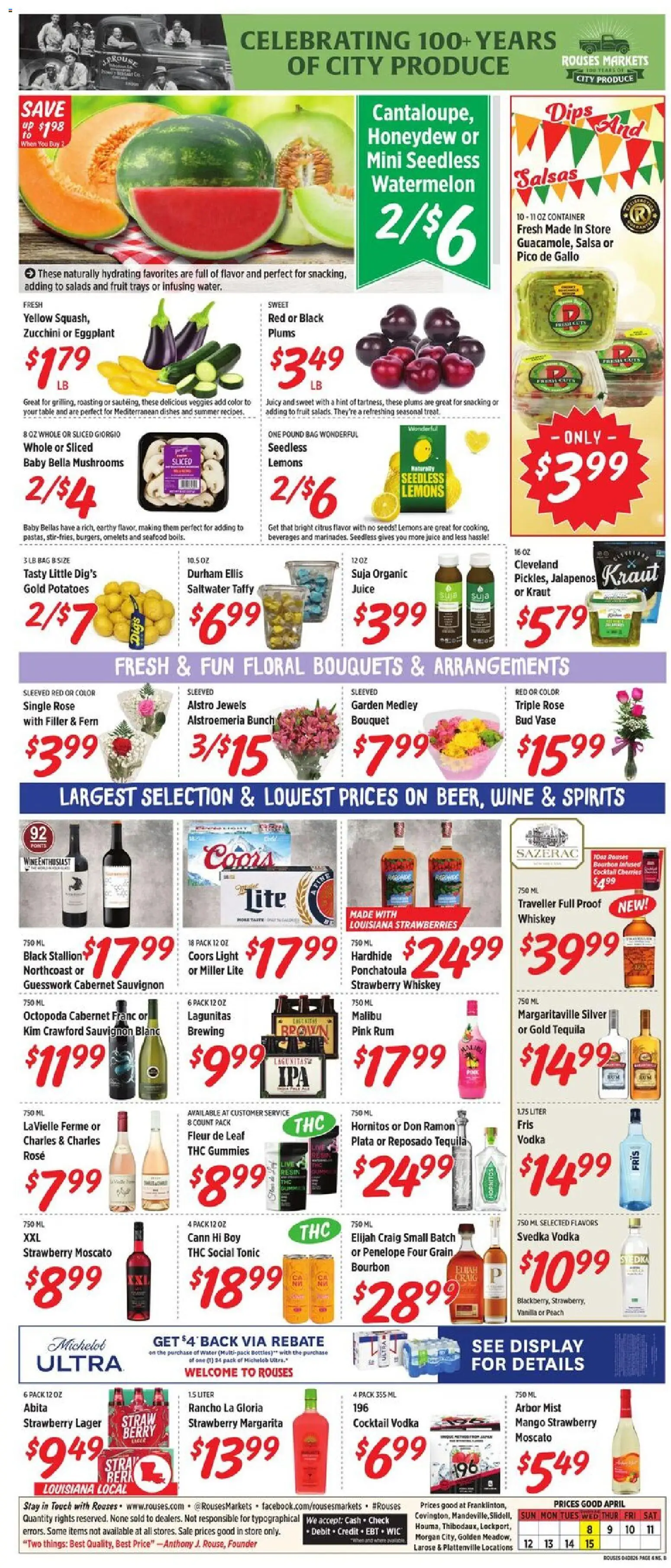 Rouses Weekly Ad - LA - valid from 08.04.2026 | Page: 6 | Products: Table, Zucchini, Potatoes, Water