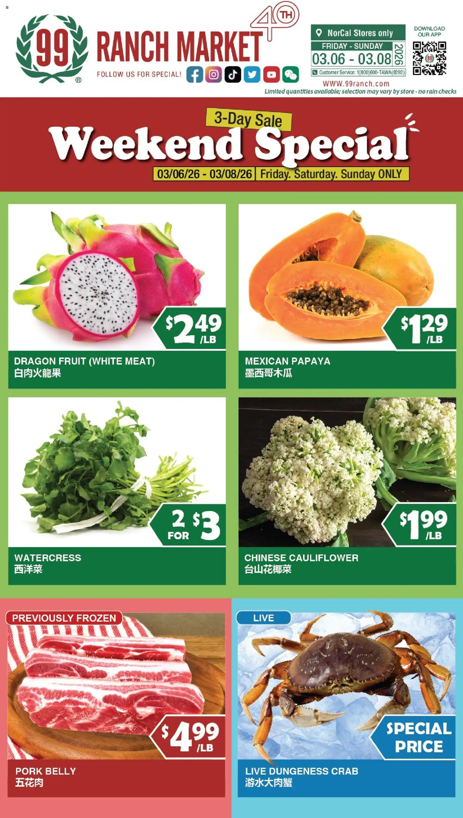 99 Ranch Market Weekend Special - valid from 06.03.2026 | Page: 1 | Products: Pork, Cauliflower