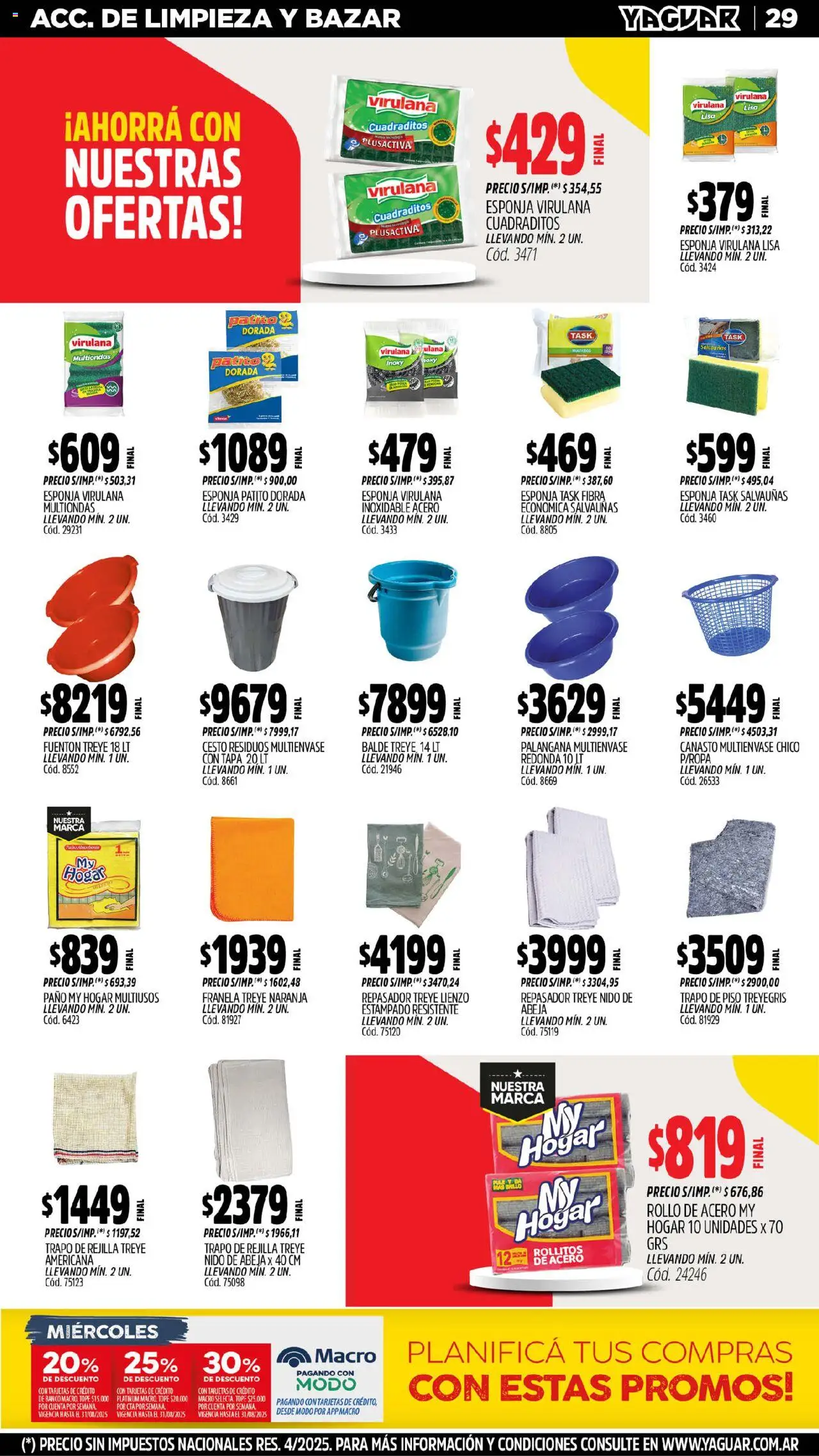 Yaguar - General Roca │ válido desde el 18.08.2025 | Página: 29 | Productos: Trapo de piso, Banco, Rejilla, Repasador