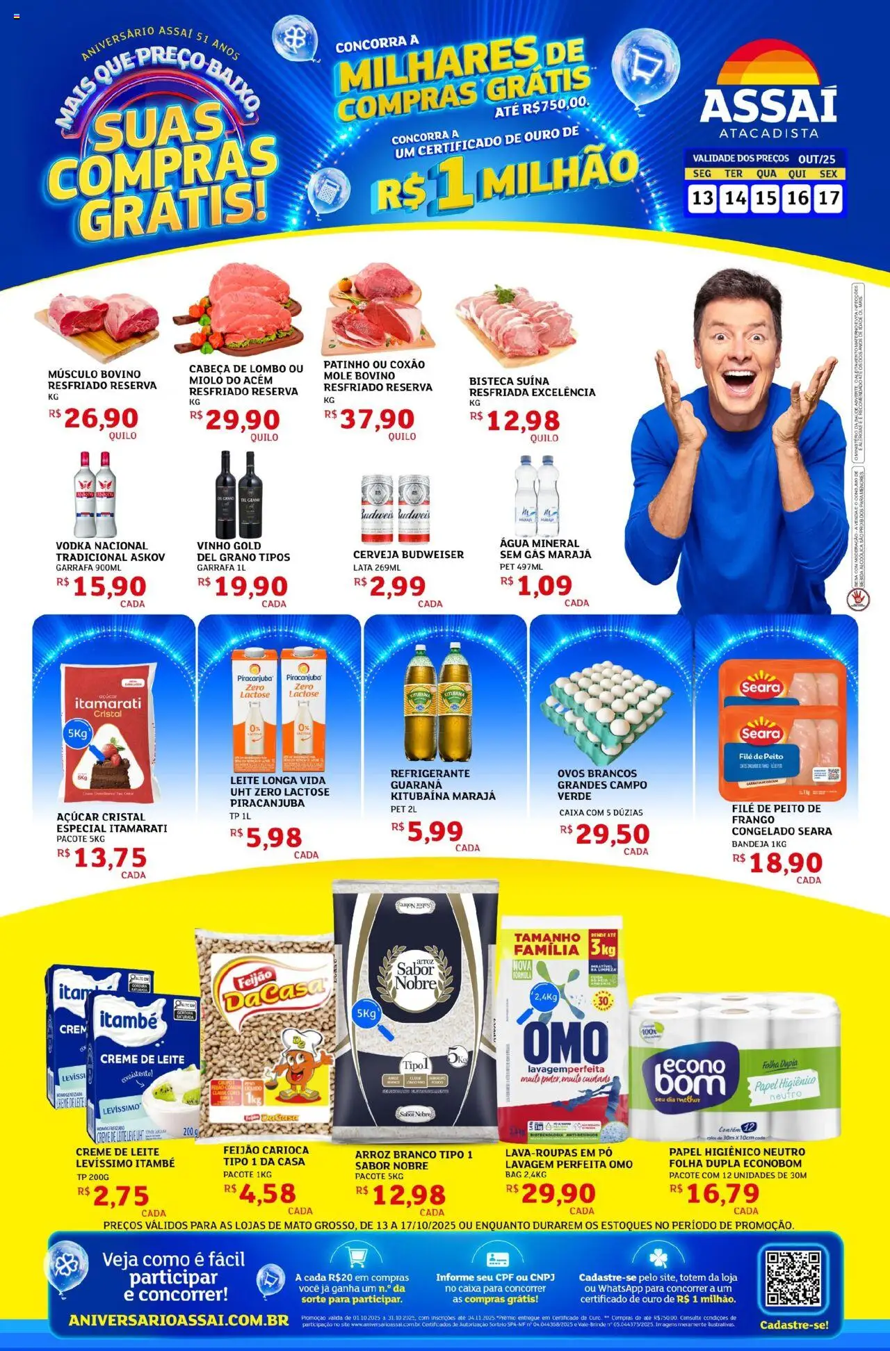 Assaí Atacadista Folheto - válido de 13.10.2025 | Página: 1 | Produtos: Acém, Água mineral, Refrigerante, Creme de leite