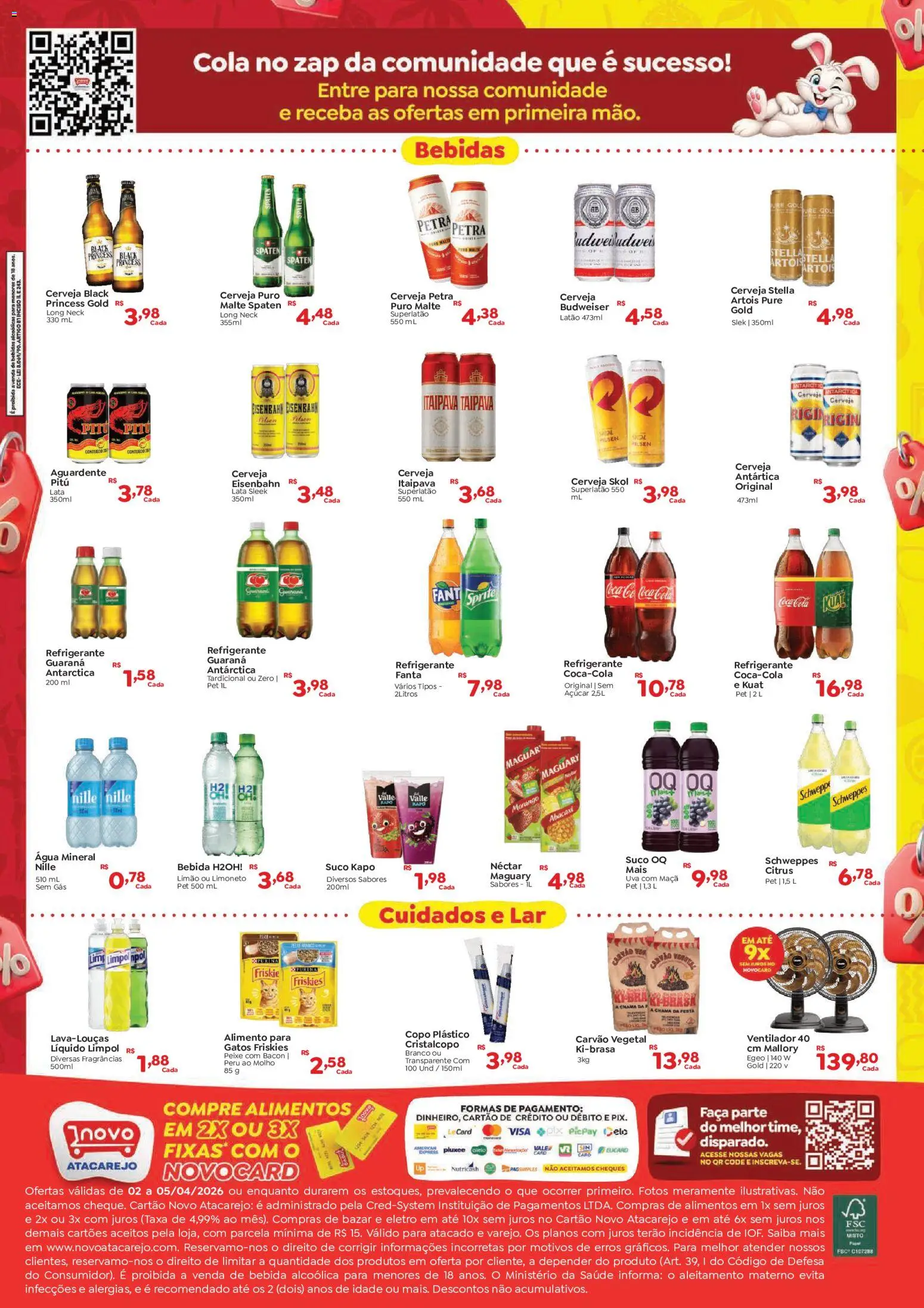 Novo Atacarejo Folheto - válido de 02.04.2026 | Página: 2 | Produtos: Carvão vegetal, Fanta, Cola, Peixe