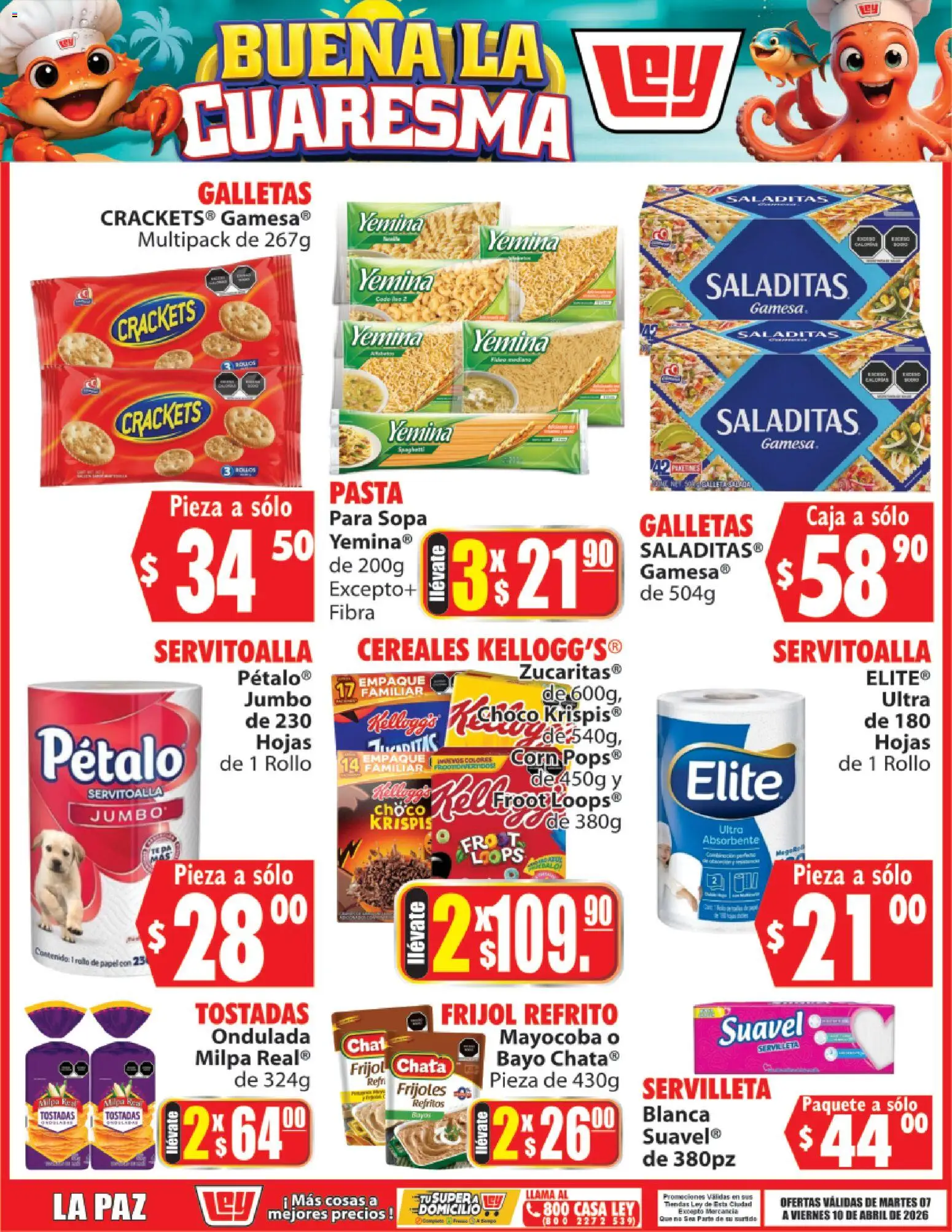 Nuevas ofertas de Casa Ley válidas en toda la República Mexicana desde el 07.04.2026. ¡Encuentra las mejores ofertas en Casa Ley folleto Buena la Cuaresma! | Página: 3 | Productos: Cereales, Pasta, Galletas, Té
