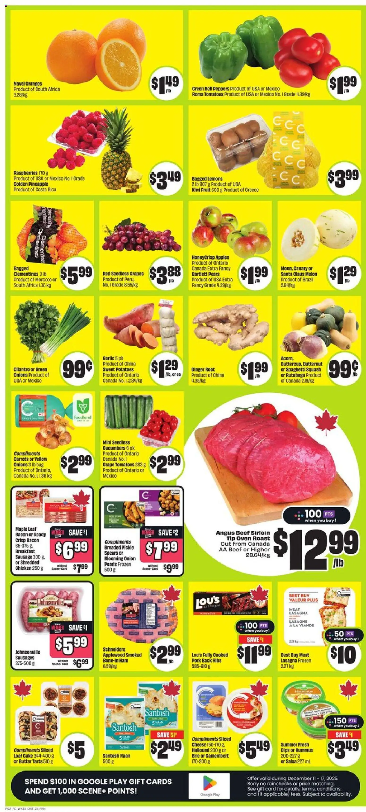 FreshCo flyer valid from 11.12.2025 | Page: 3 | Products: Beef, Chicken, Oranges, Tomatoes