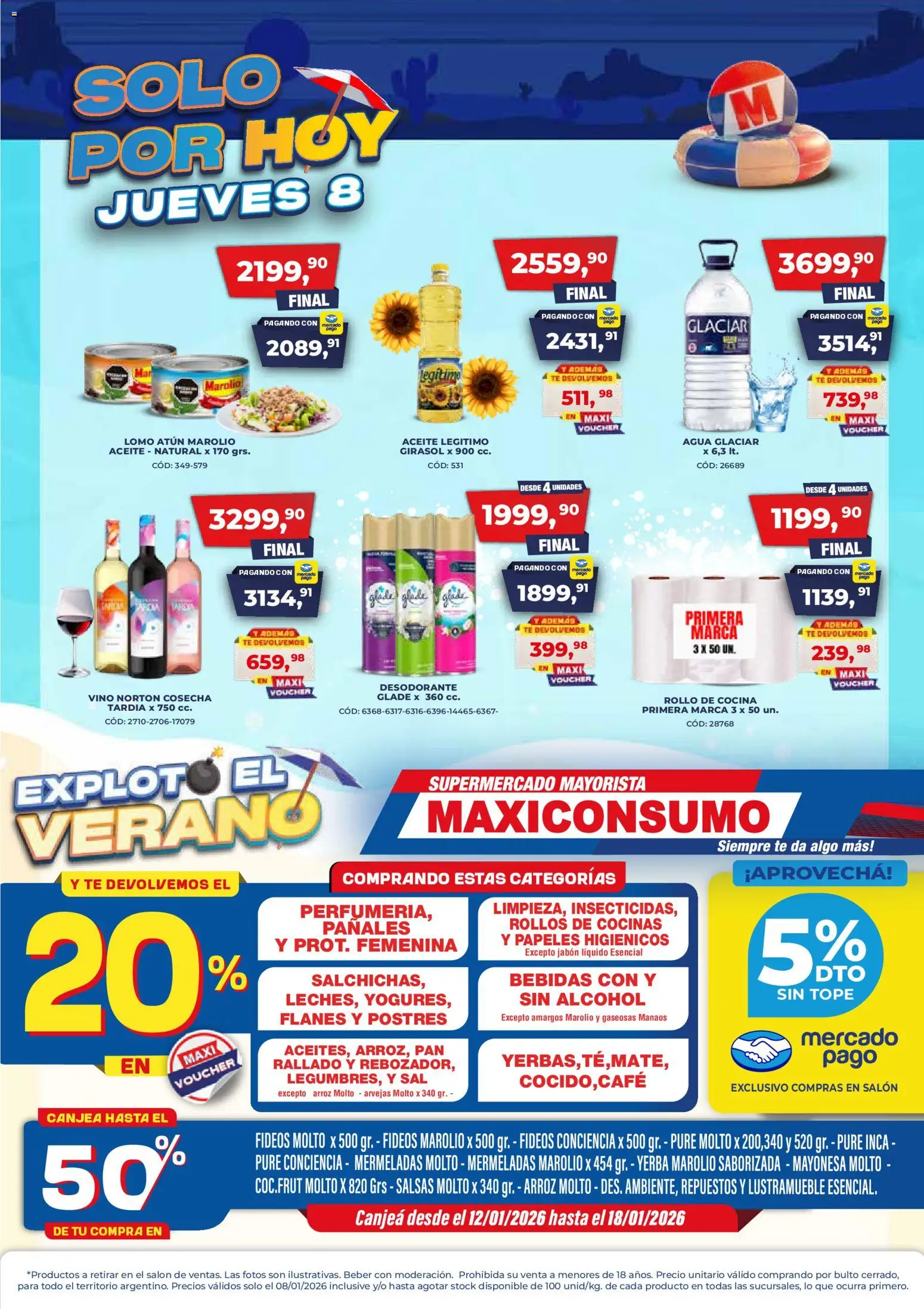 Maxiconsumo ofertas │ válido desde el 08.01.2026 | Página: 1 | Productos: Aceite, Arvejas, Jabón, Pan
