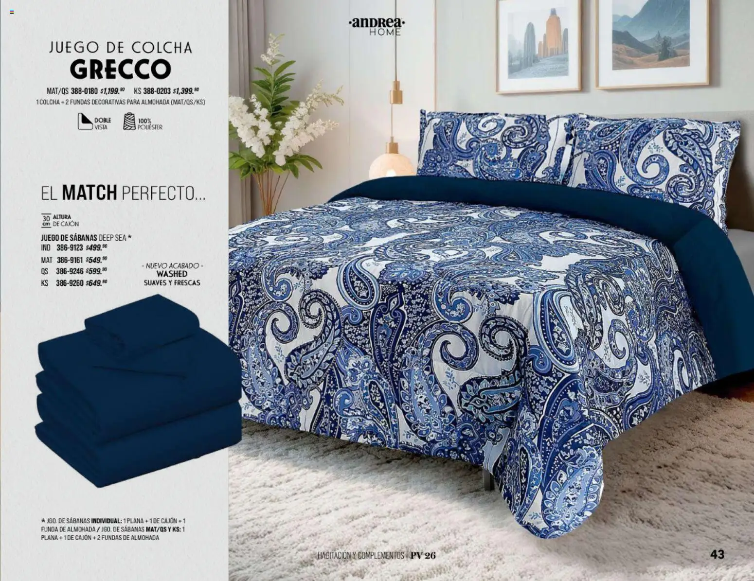Nuevas ofertas de Andrea válidas en toda la República Mexicana desde el 25.01.2026. ¡Encuentra las mejores ofertas en Andrea catálogo Home! | Página: 43 | Productos: Juego, Funda de almohada, Almohada, Sabanas