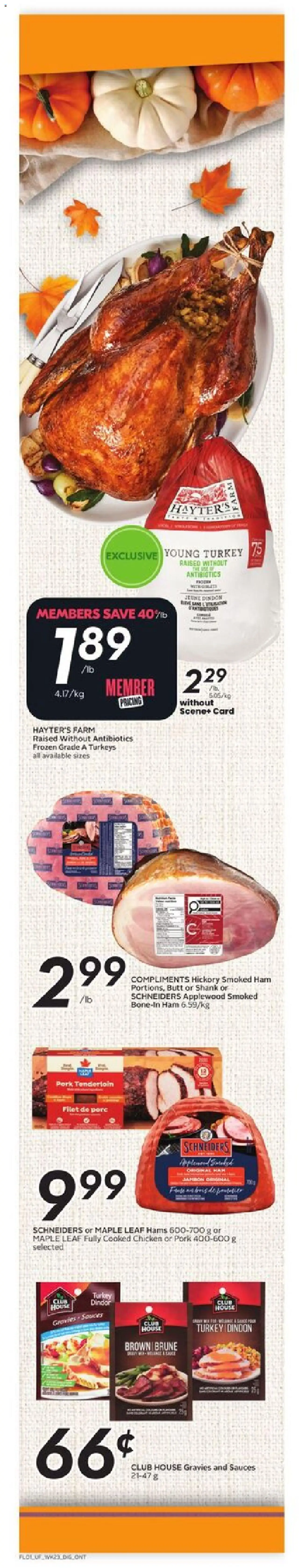 Sobeys flyer valid from 02.10.2025 | Page: 2 | Products: Turkey, Ham, Chicken, Pork