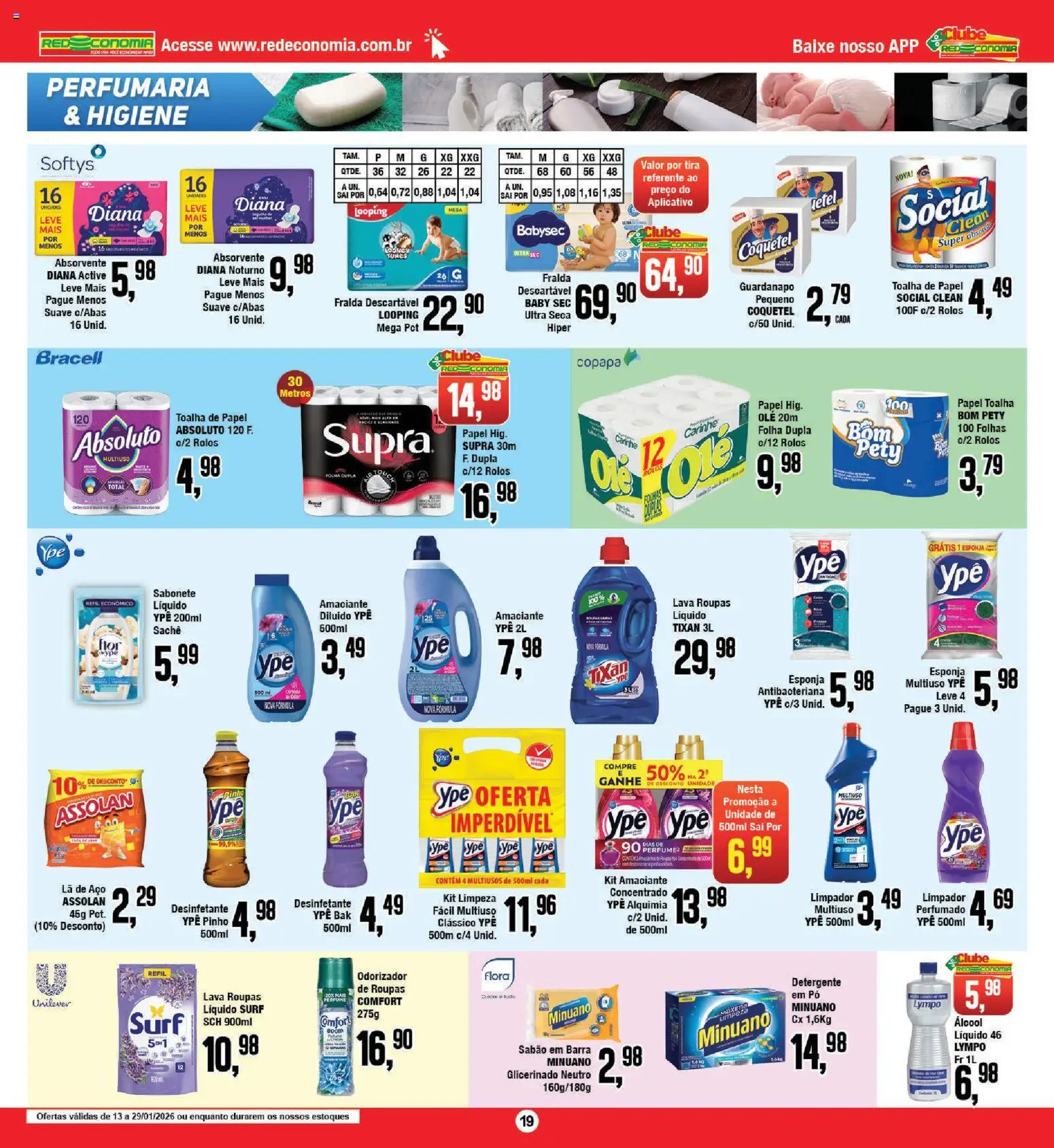 RedEconomia Folheto - válido de 12.01.2026 | Página: 19 | Produtos: Sabão em barra, Absorvente, Amaciante, Sabonete líquido