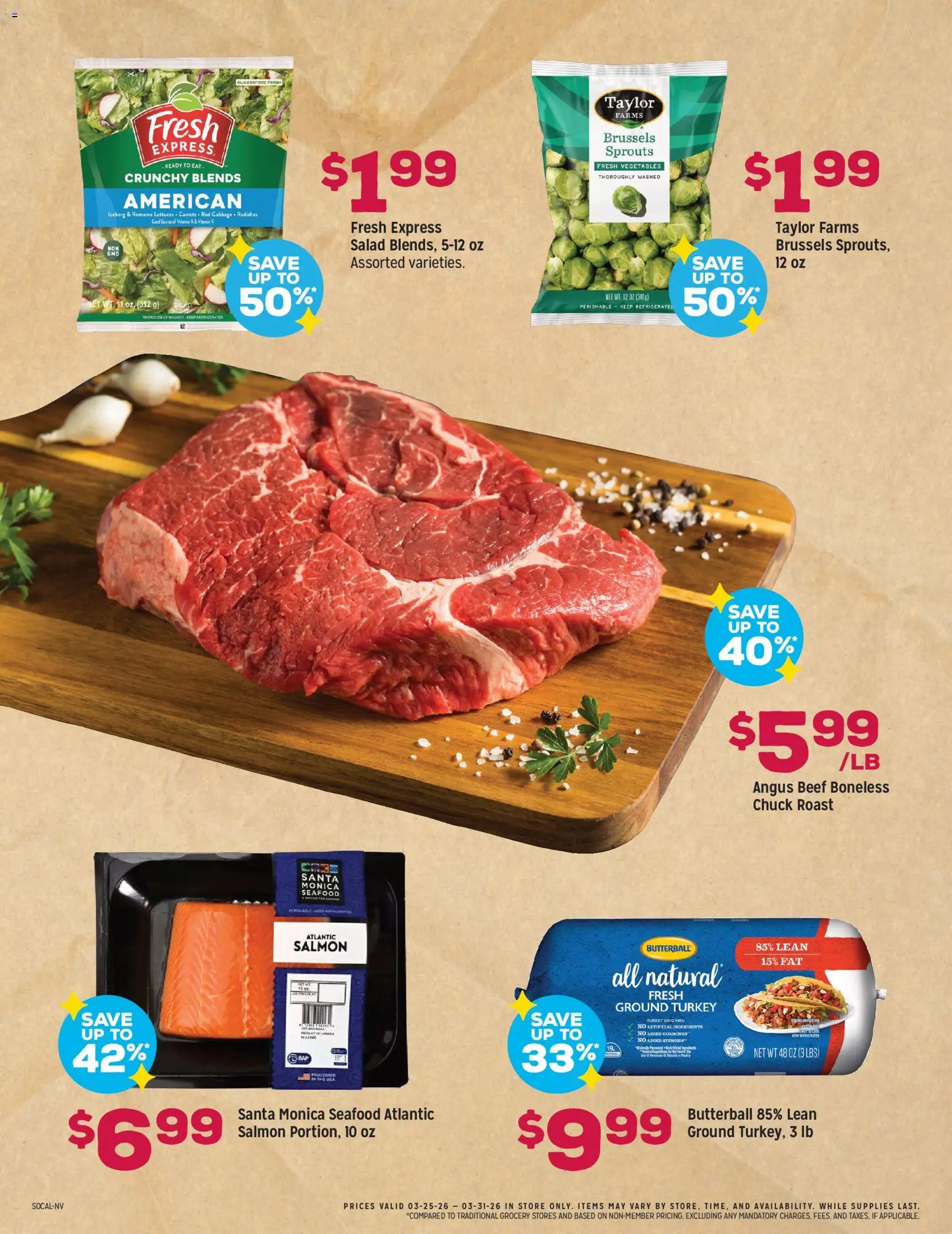 Grocery Outlet Weekly Ad - CA - valid from 25.03.2026 | Page: 4 | Products: Romaine, Salad, Vegetables, Seafood