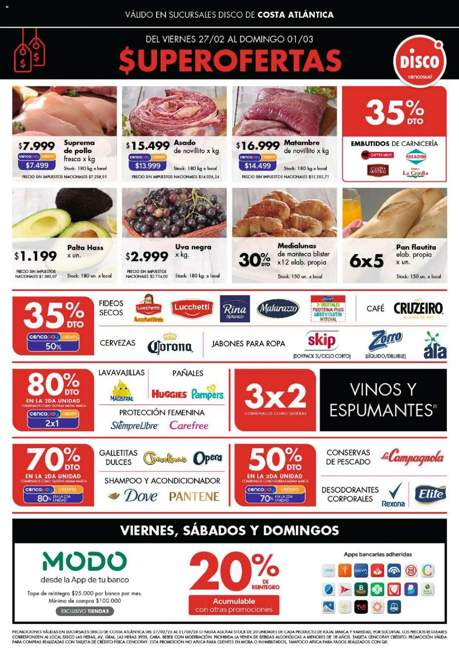 Disco ofertas │ válido desde el 27.02.2026 | Página: 1 | Productos: Disco, Lavavajillas, Banco, Pollo