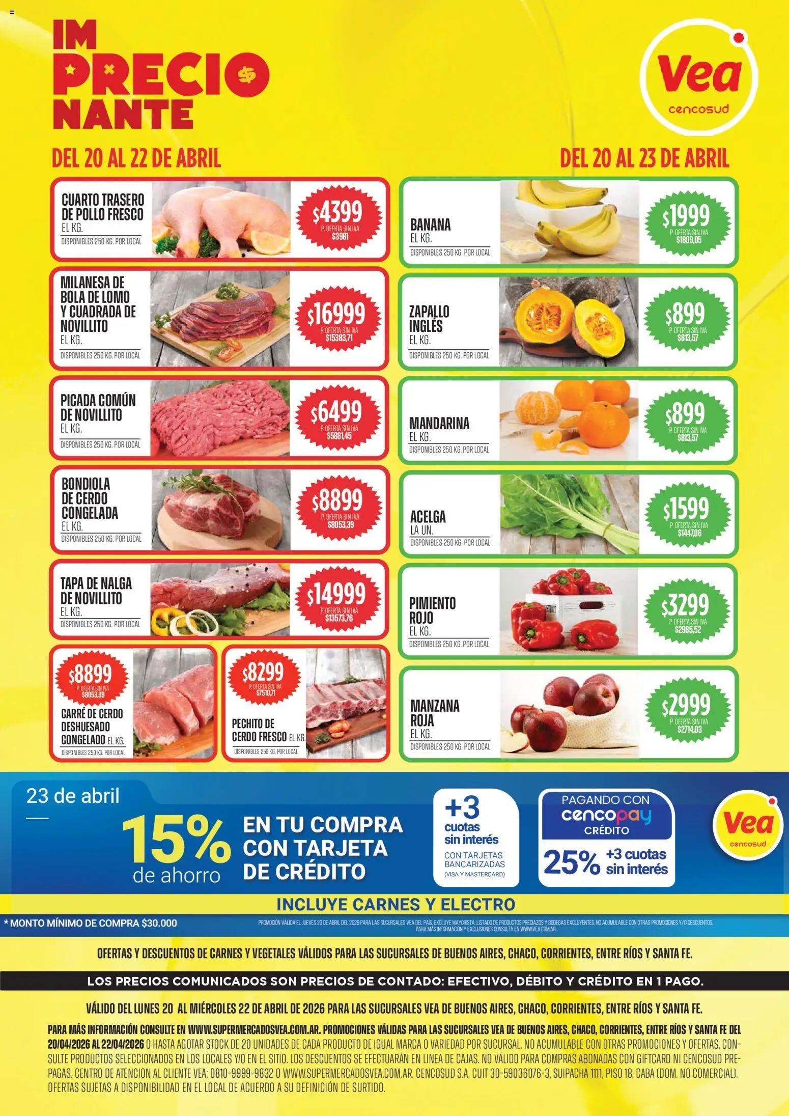 Vea - Oferta Semanal BSAS NEA │ válido desde el 20.04.2026 | Página: 1 | Productos: Pollo, Banana, Pimiento, Cerdo