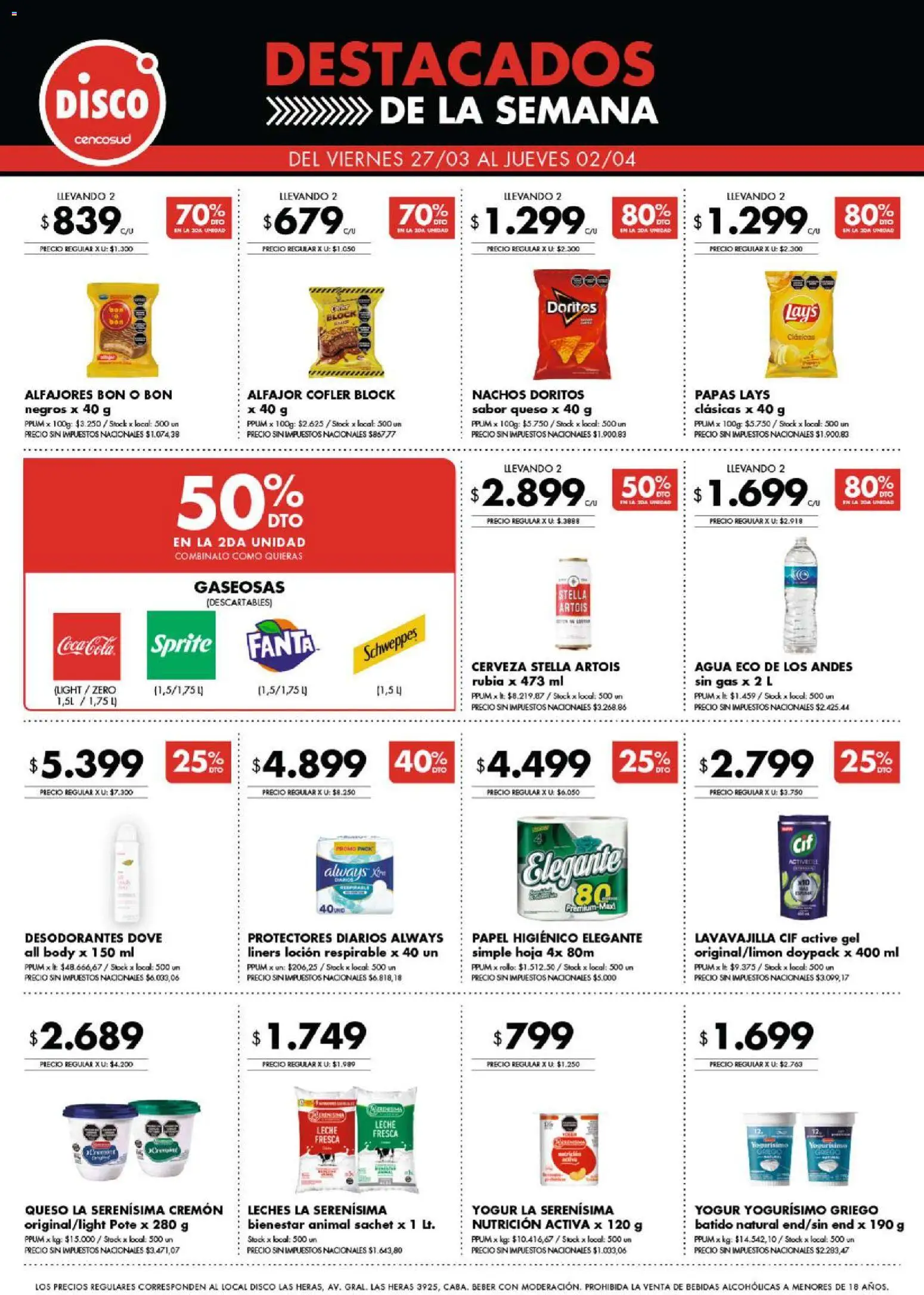 Disco - Destacados - Ofertas I Nacional │ válido desde el 27.03.2026 | Página: 1 | Productos: Loción, Yogur, Cerveza, Protectores diarios