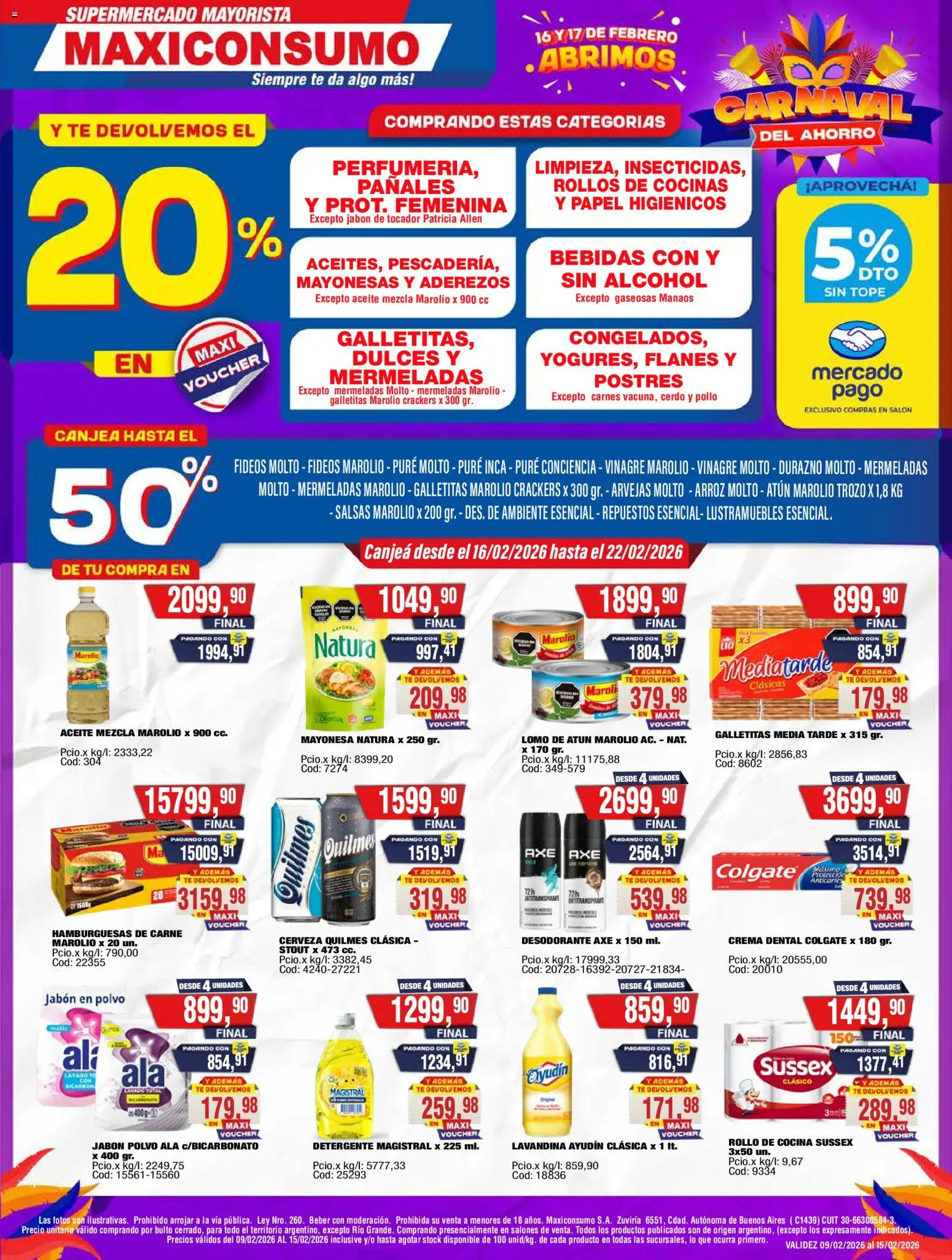 Maxiconsumo ofertas │ válido desde el 16.02.2026 | Página: 1 | Productos: Mayonesa, Arvejas, Té, Pañales