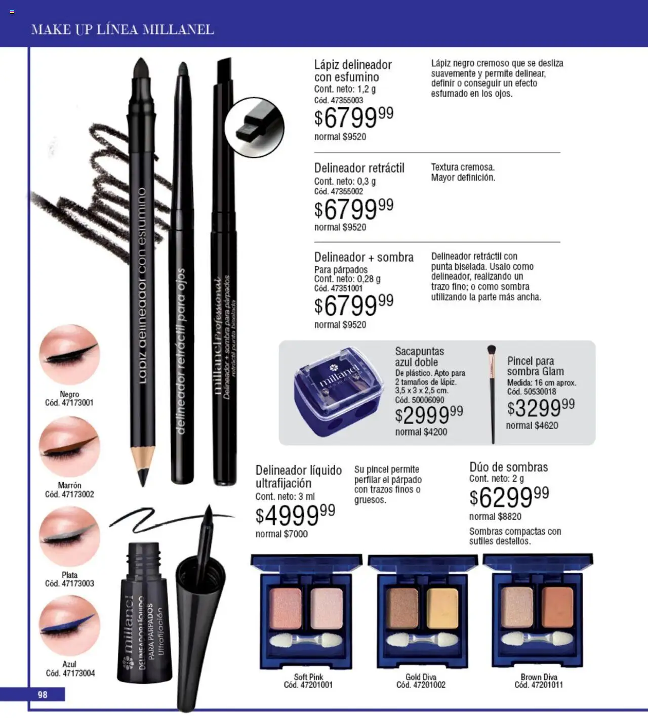 Millanel catálogo │ válido desde el 18.08.2025 | Página: 98 | Productos: Sacapuntas, Pincel, Sombra, Delineador