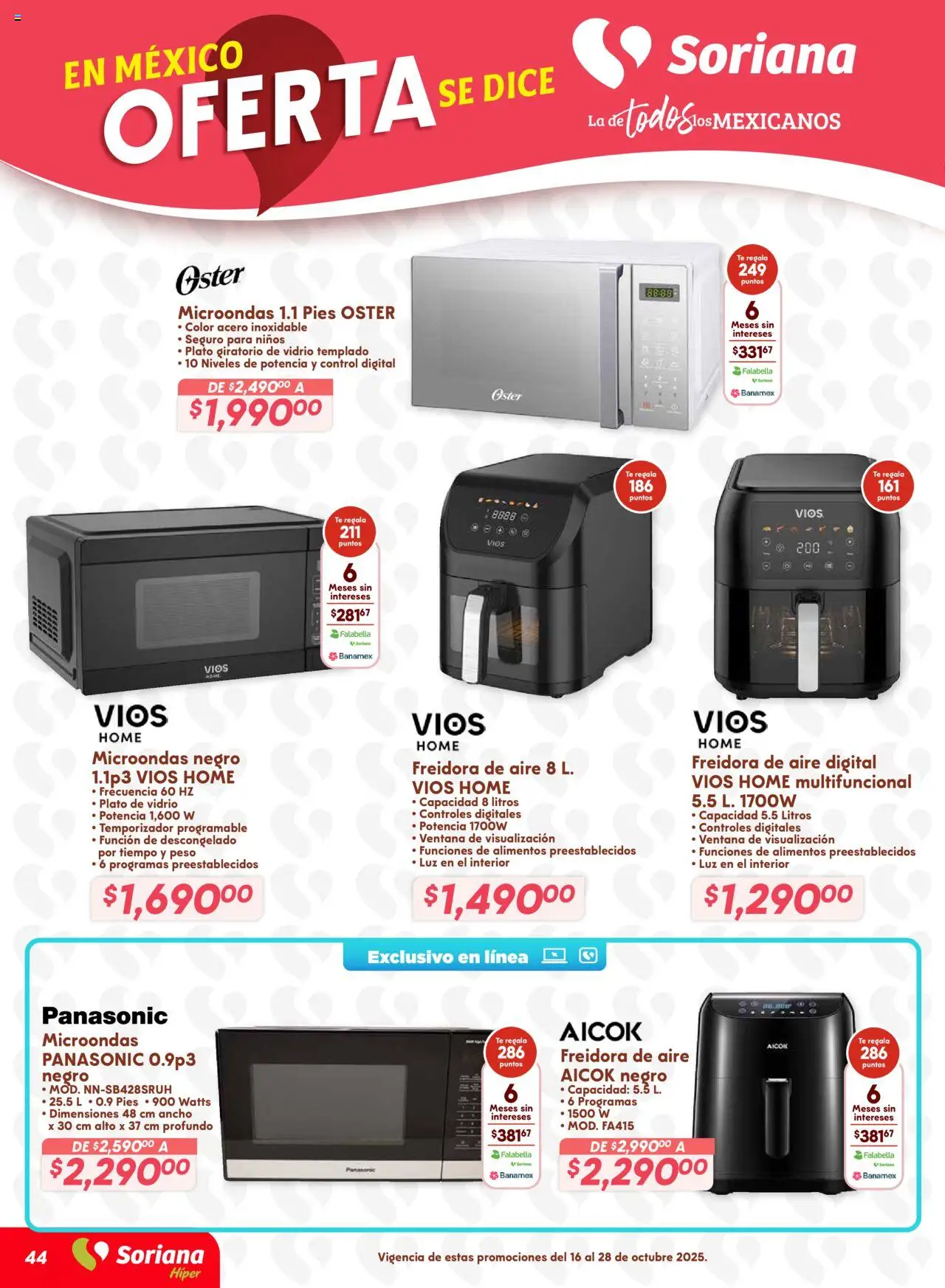 Nuevas ofertas de Soriana válidas en toda la República Mexicana desde el 16.10.2025. ¡Encuentra las mejores ofertas en Soriana - Preciazazaso Híper: BCS, Jal, Nay, Sin, Son! | Página: 44 | Productos: Freidora de aire, Microondas, Freidora, Té