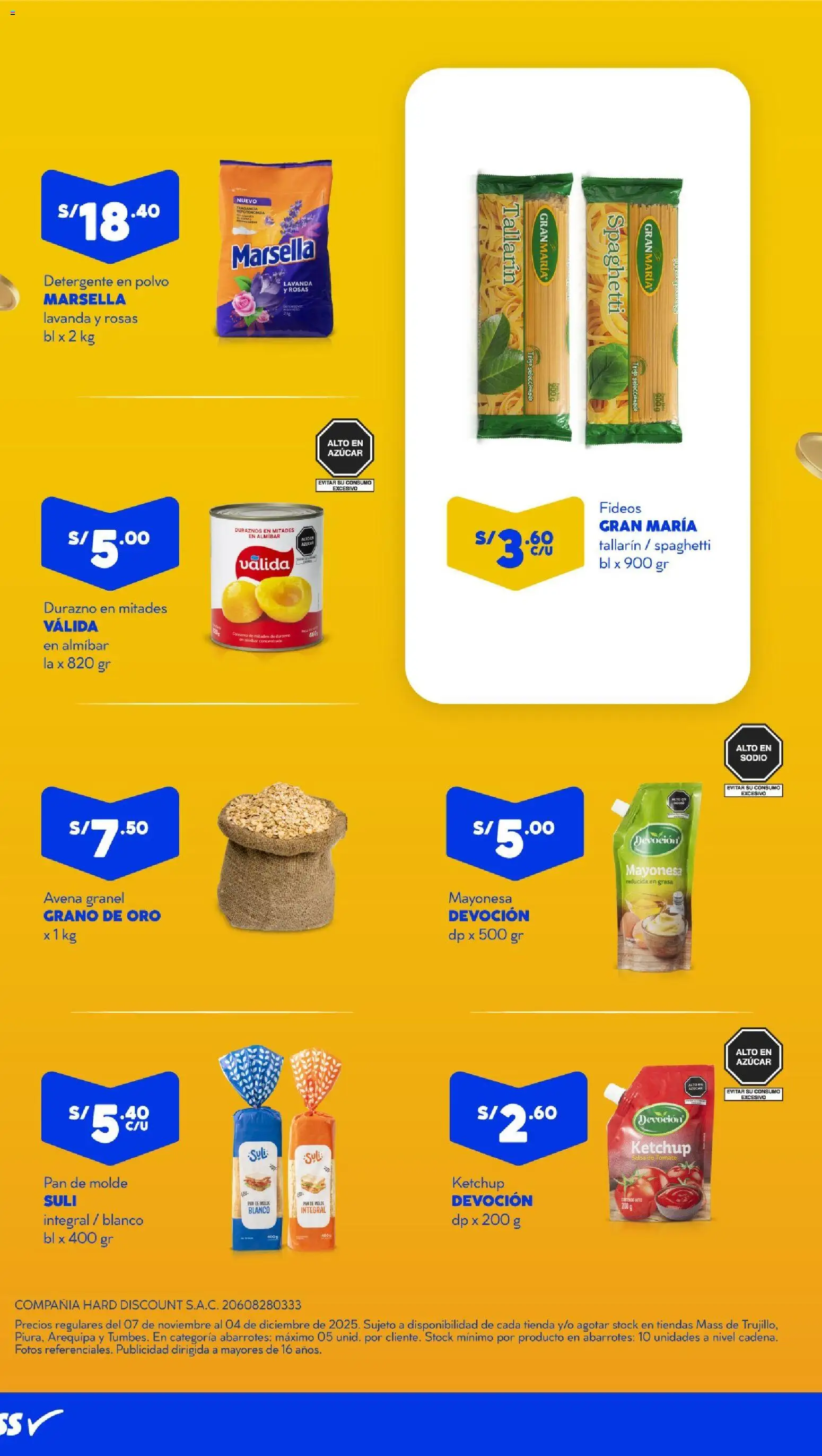 Catálogo Mass válido desde 07.11.2025 | Página: 2 | Productos: Pan, Fideos, Avena, Polvo