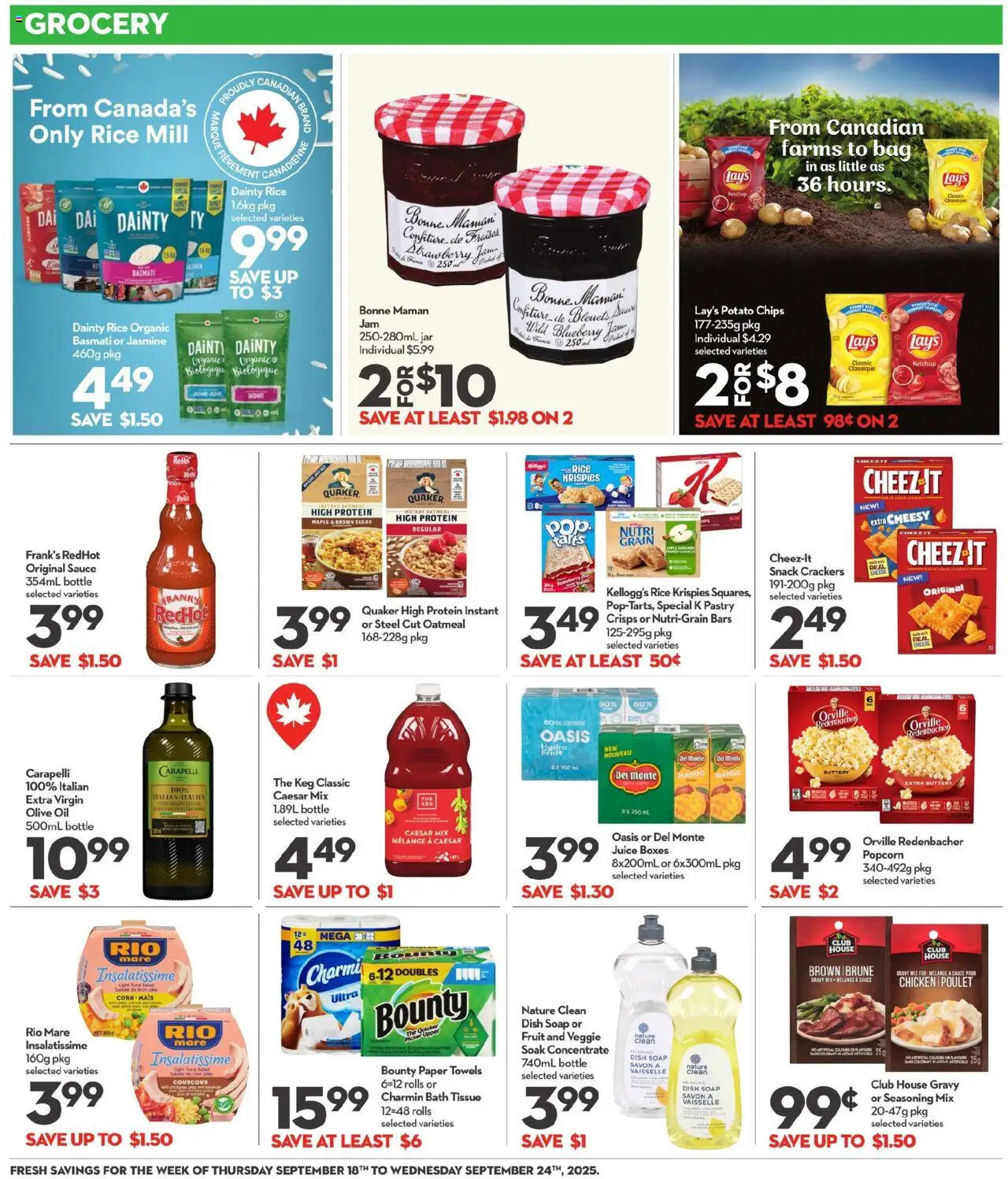 Longo's flyer valid from 18.09.2025 | Page: 11 | Products: Chips, Bag, Cheese, Juice