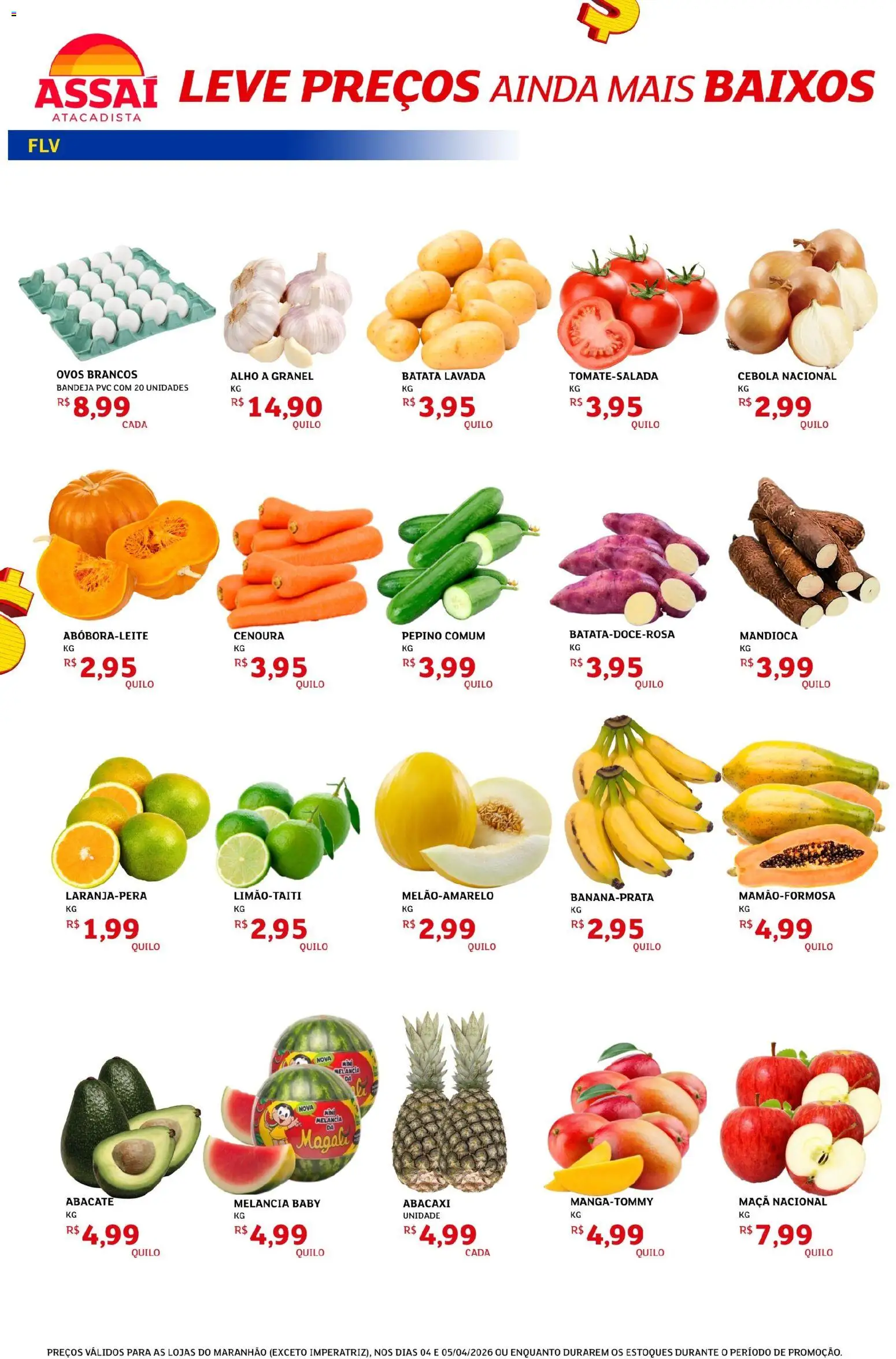Assaí Atacadista Folheto - válido de 04.04.2026 | Página: 2 | Produtos: Melancia, Alho, Cebola, Ovos
