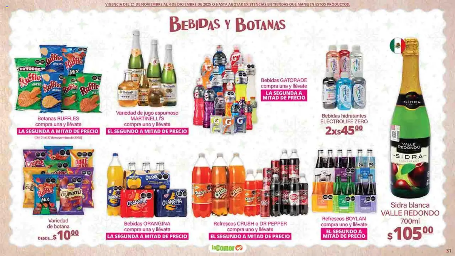 Nuevas ofertas de La Comer válidas en toda la República Mexicana desde el 21.11.2025. ¡Encuentra las mejores ofertas en La Comer folleto Felices Fiestas! | Página: 31 | Productos: Queso, Jugo