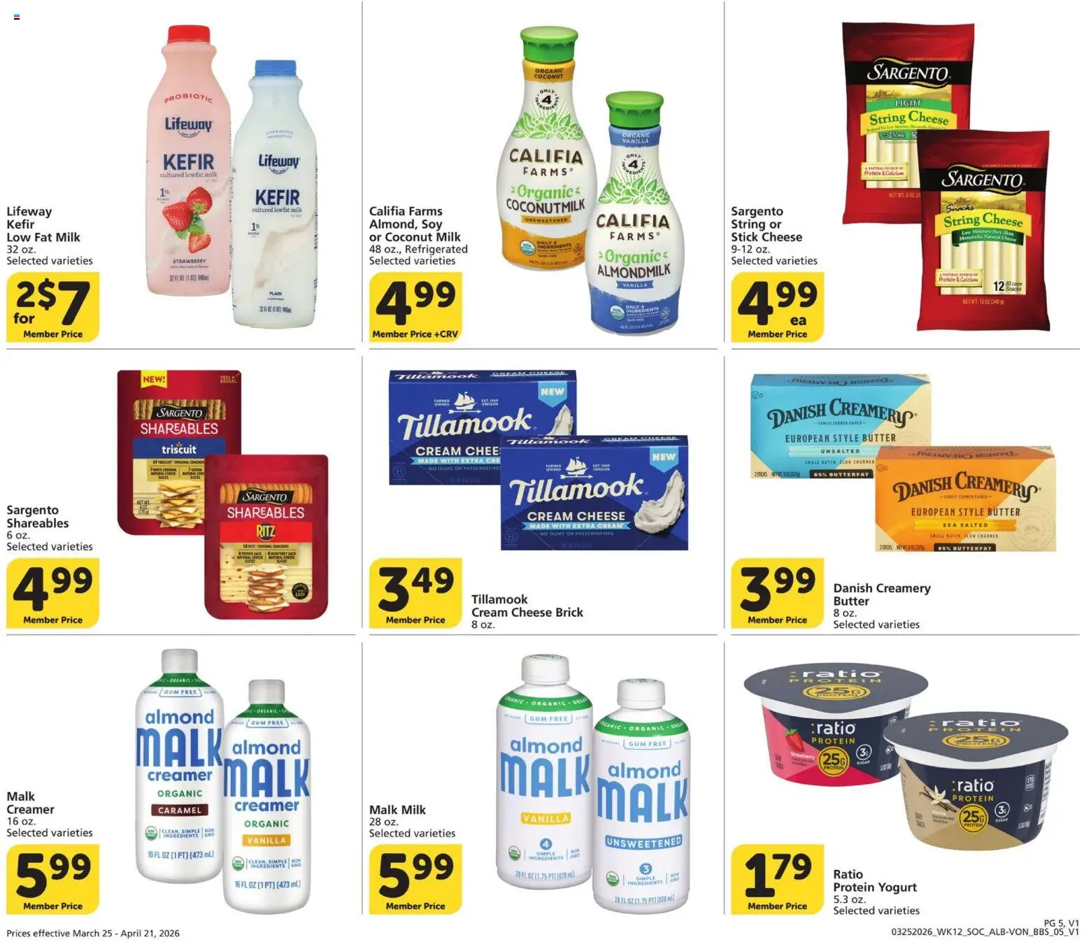 Vons Big Book of Savings - valid from 25.03.2026 | Page: 5 | Products: Butter, Cheese, Yogurt, Cream