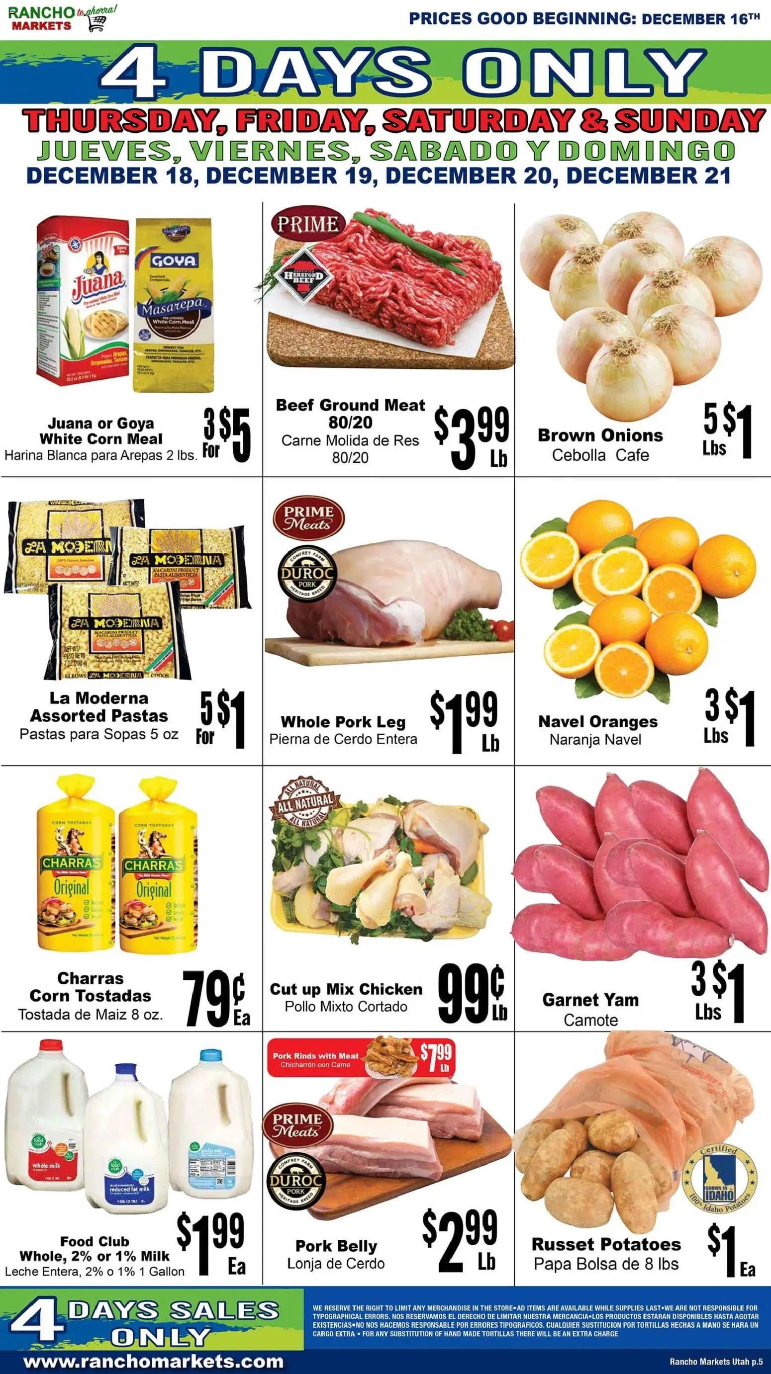 Rancho Markets Weekly Ad - valid from 16.12.2025 | Page: 5 | Products: Milk, Pork, Oranges, Beef