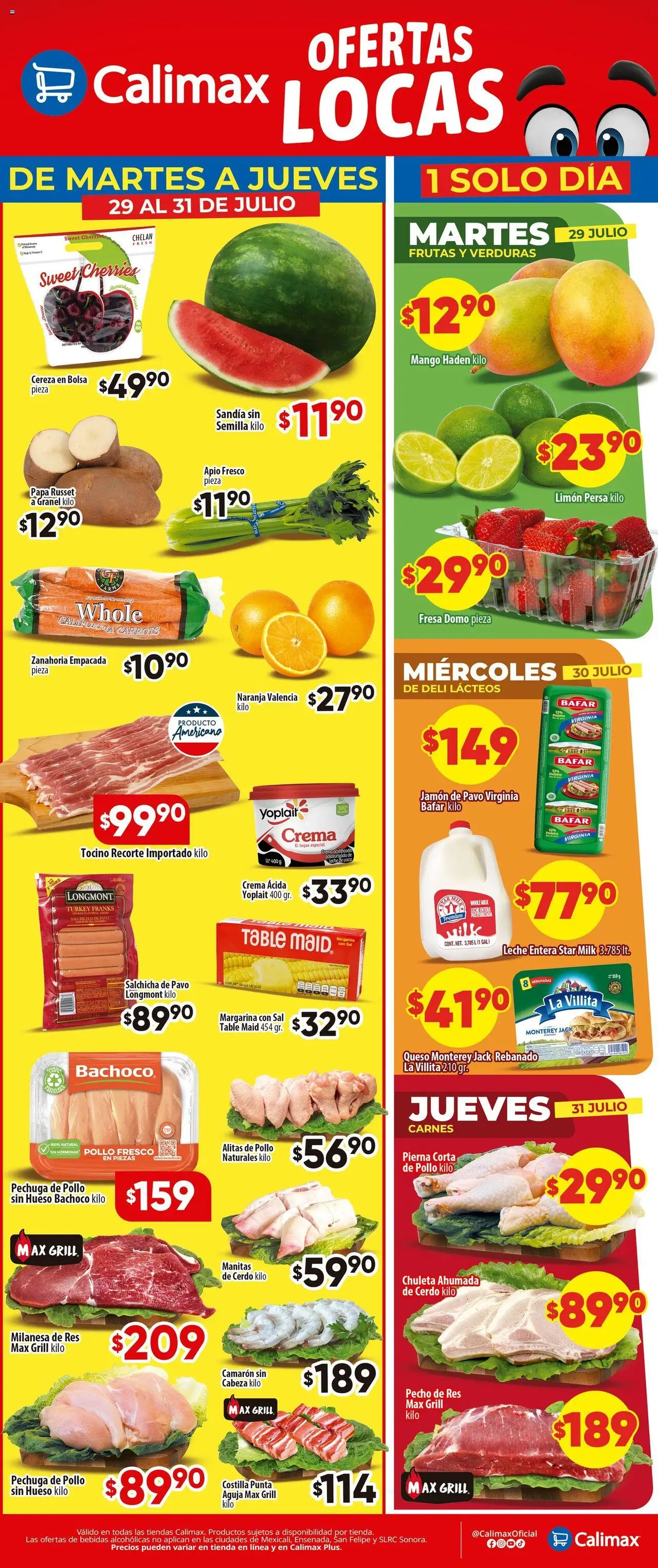 Nuevas ofertas de Calimax válidas en toda la República Mexicana desde el 29.07.2025. ¡Encuentra las mejores ofertas en Calimax - Folleto Martes a Jueves! | Página: 1 | Productos: Milanesa, Limón, Mango, Cerdo