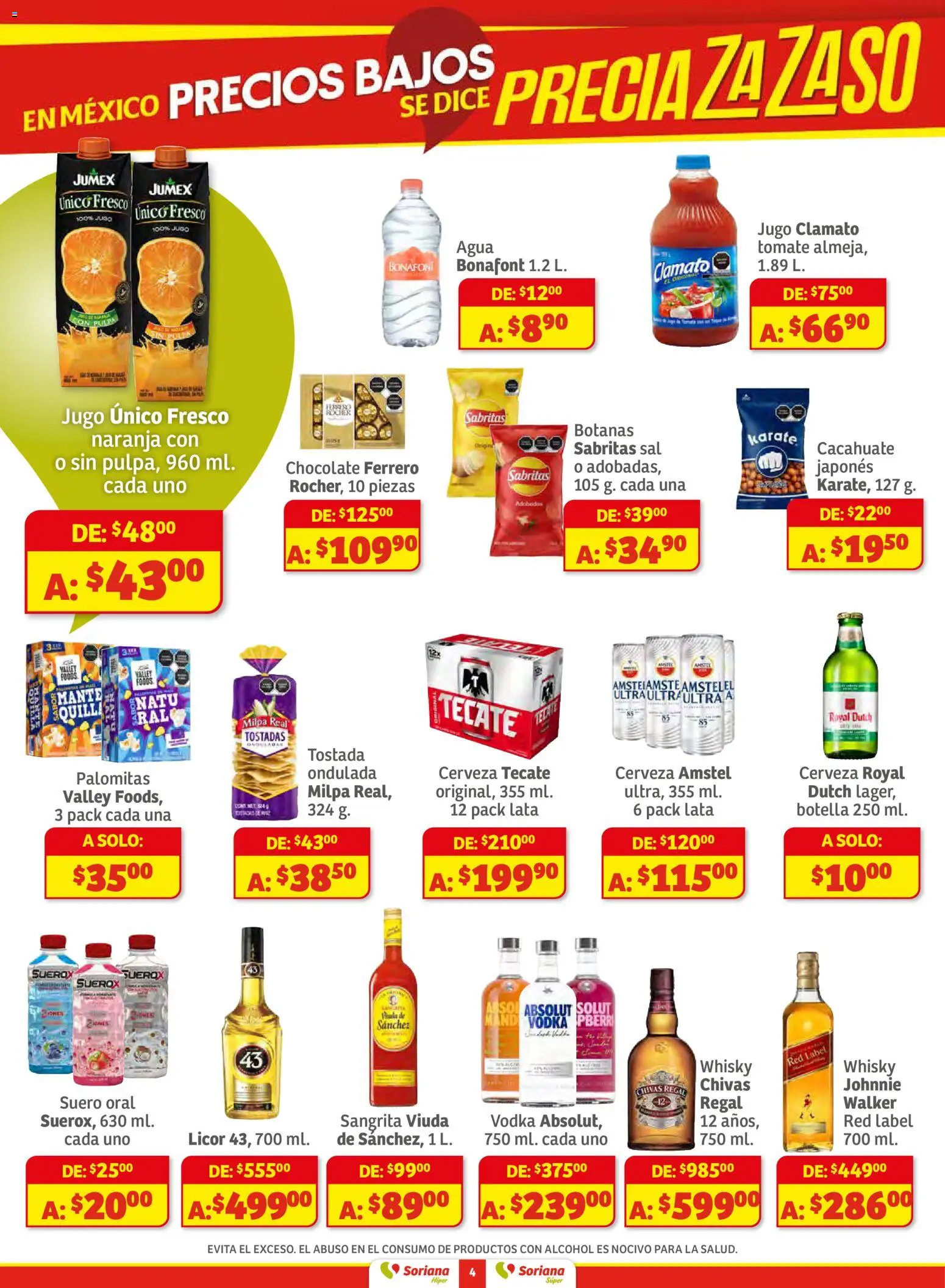 Nuevas ofertas de Soriana válidas en toda la República Mexicana desde el 18.11.2025. ¡Encuentra las mejores ofertas en Soriana - Preciazazaso Súper: Chih, Coah, Dur, NL, SLP, Tamps, Zac! | Página: 4 | Productos: Cacahuate, Tomate, Agua, Chocolate
