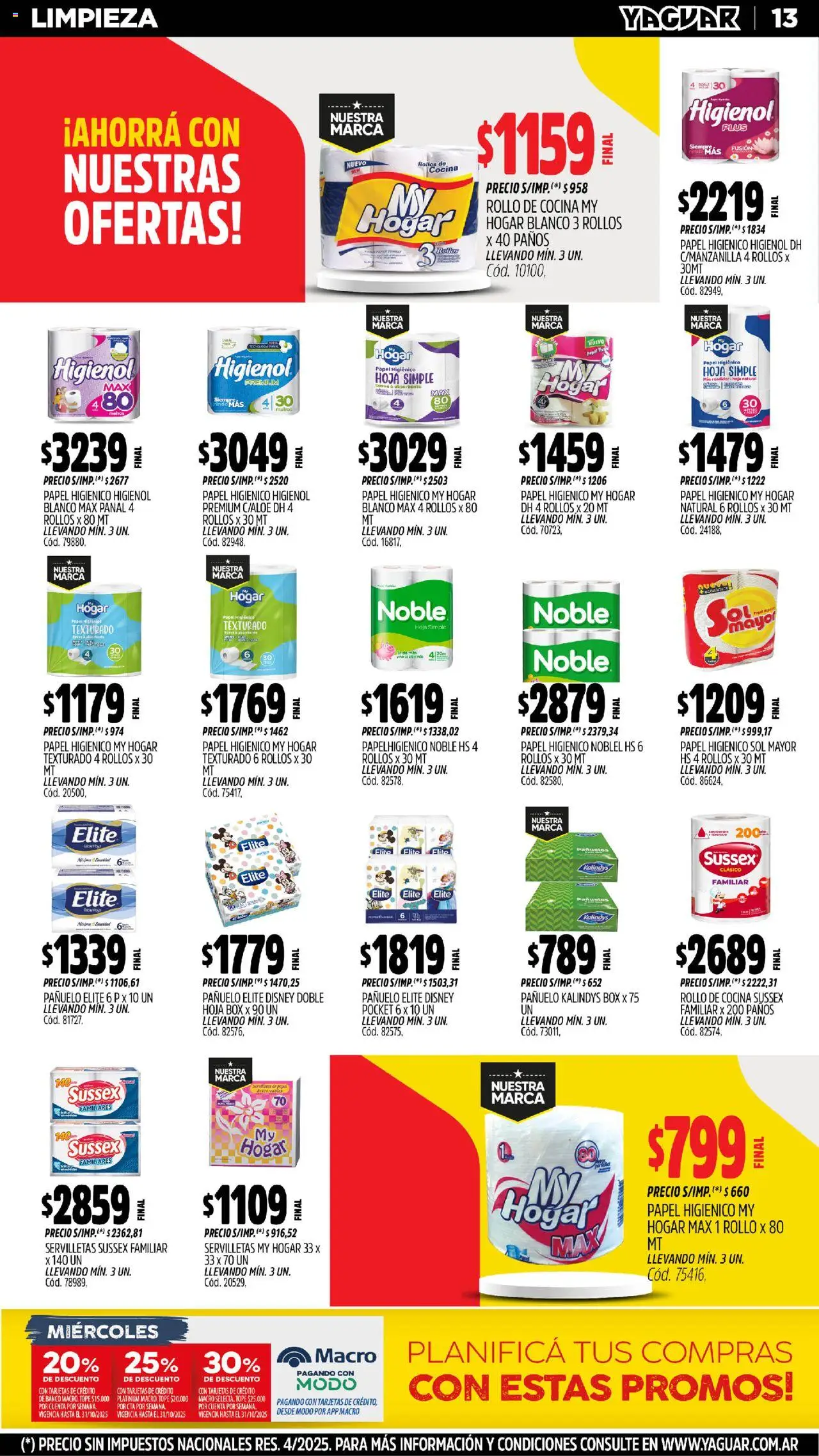Yaguar - Trelew │ válido desde el 20.10.2025 | Página: 13 | Productos: Papel higiénico, Pañuelo, Cocina, Banco