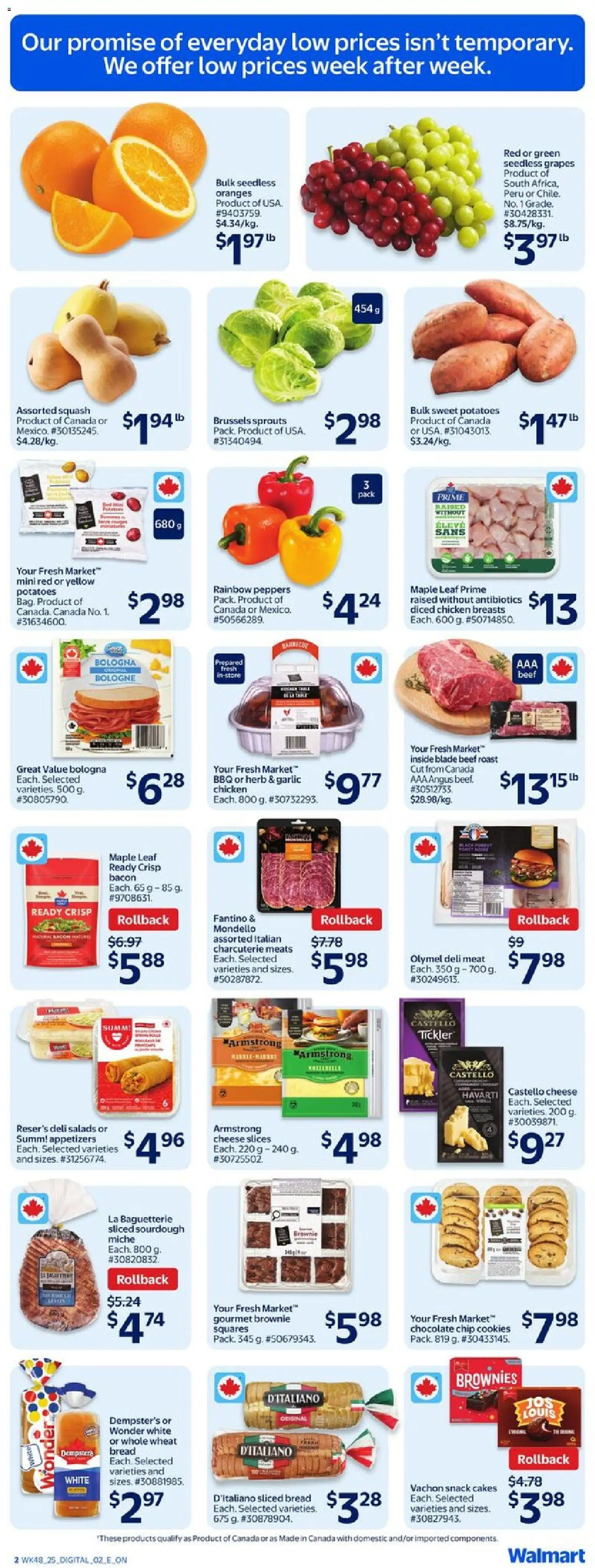 Walmart flyer valid from 25.12.2025 | Page: 3 | Products: Beef, Cookies, Cheese, Bread