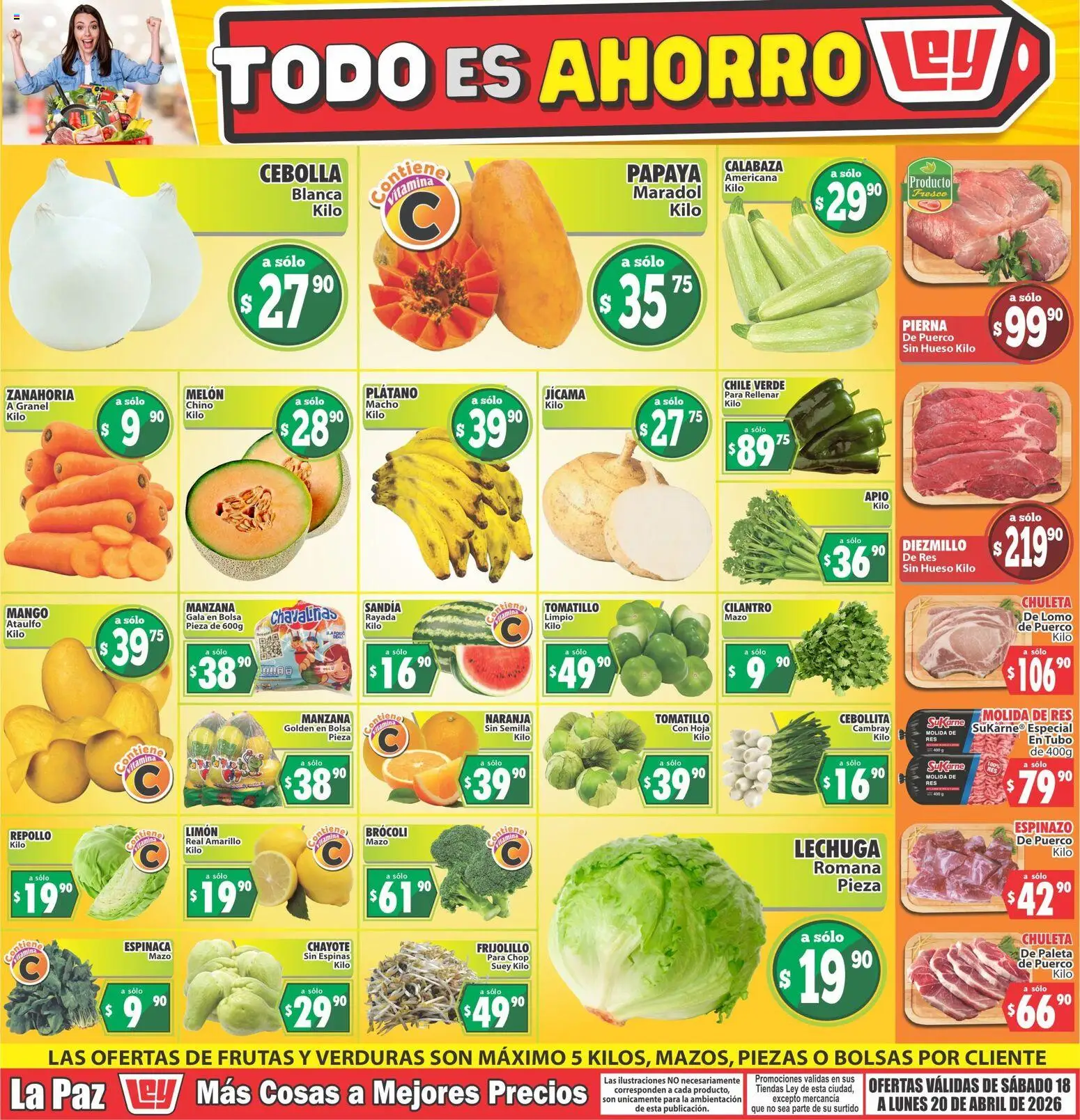Nuevas ofertas de Casa Ley válidas en toda la República Mexicana desde el 18.04.2026. ¡Encuentra las mejores ofertas en Casa Ley folleto Las ofertas de frutas y verdunas La Paz! | Página: 1 | Productos: Cebolla, Paleta, Brocoli, Lechuga