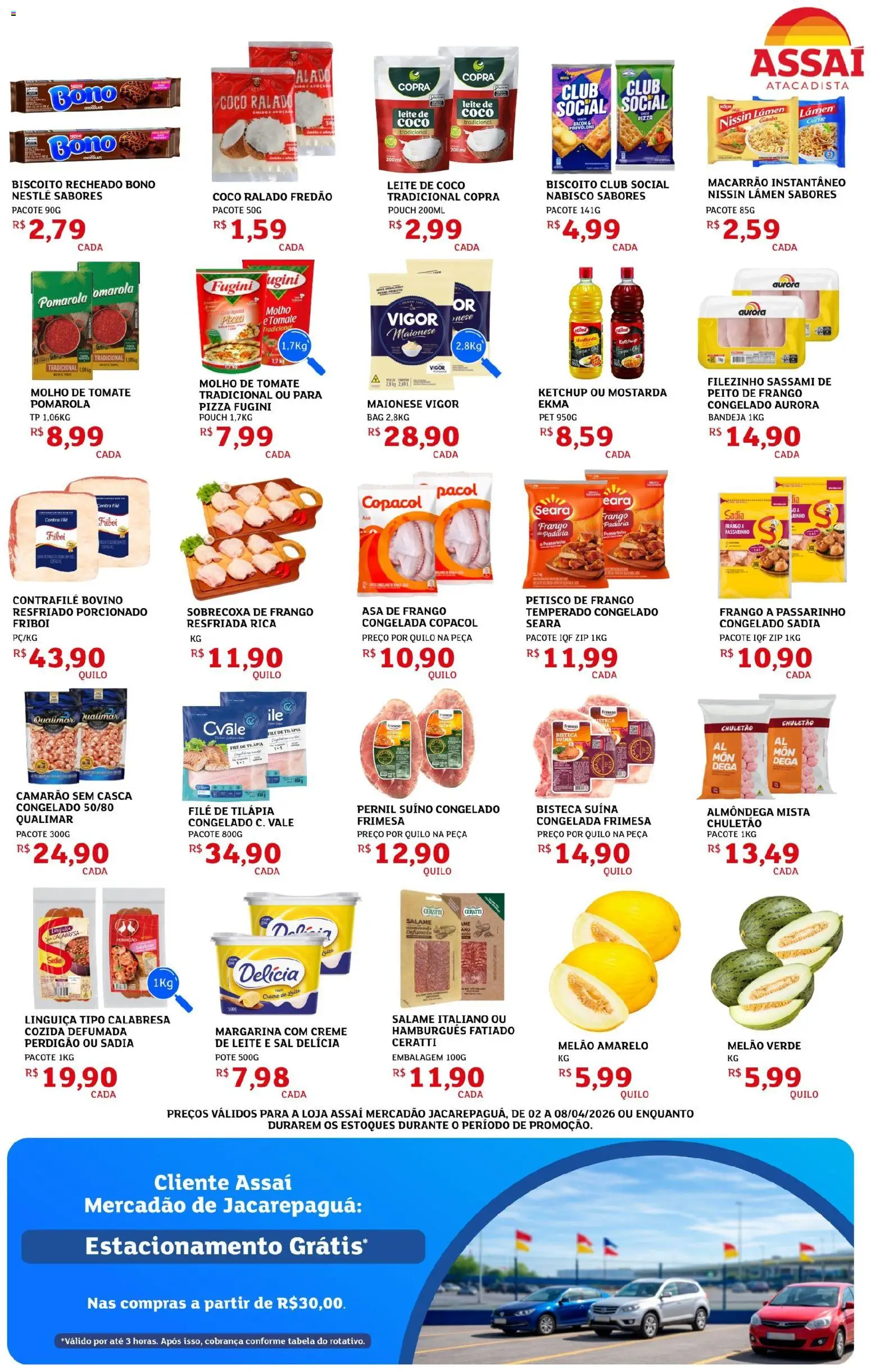 Assaí Atacadista Folheto - válido de 02.04.2026 | Página: 3 | Produtos: Asa de frango, Salame, Biscoito recheado, Peito de frango