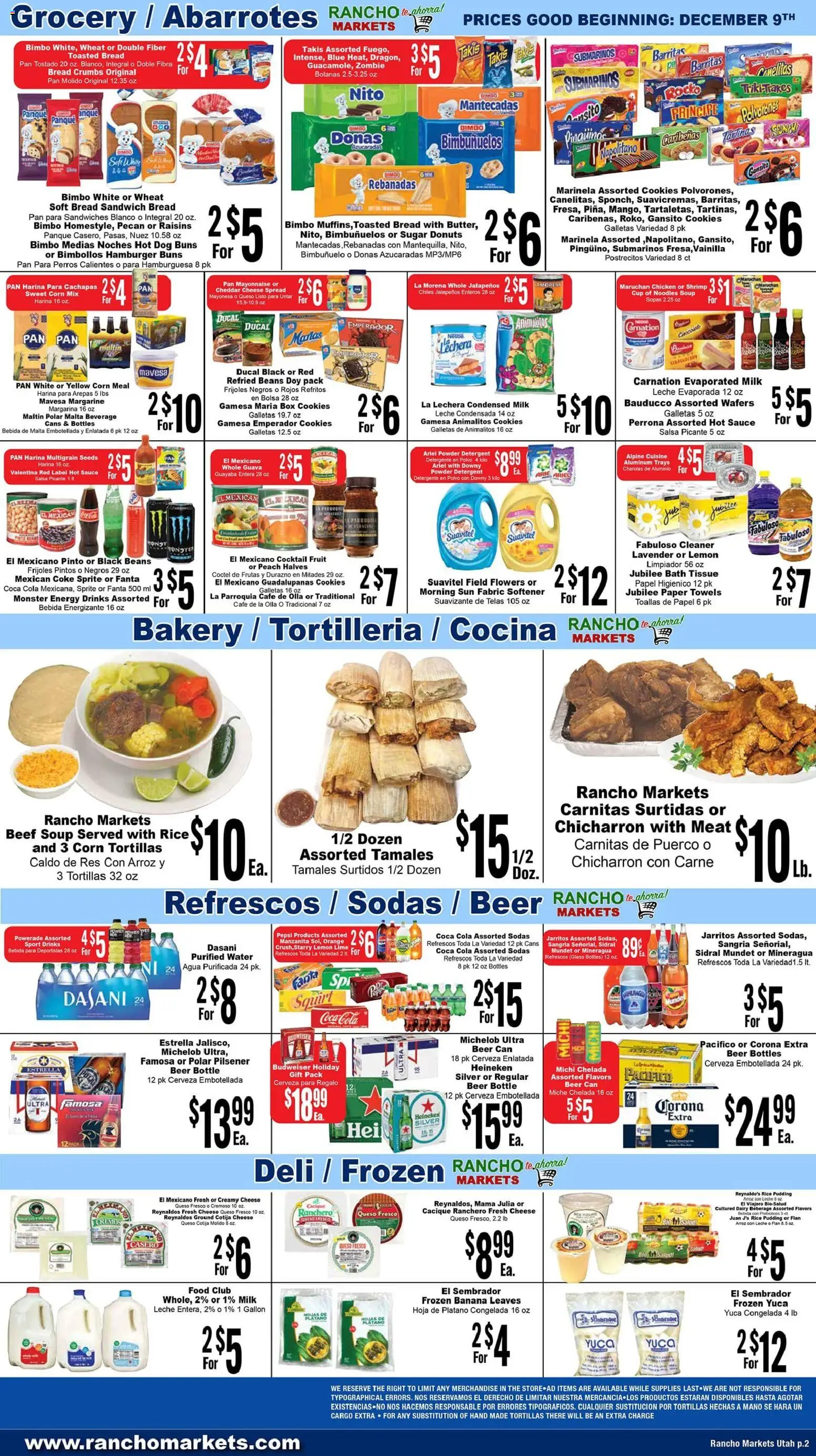 Rancho Markets Weekly Ad - valid from 09.12.2025 | Page: 2 | Products: Beer, Raisins, Sauce, Peach