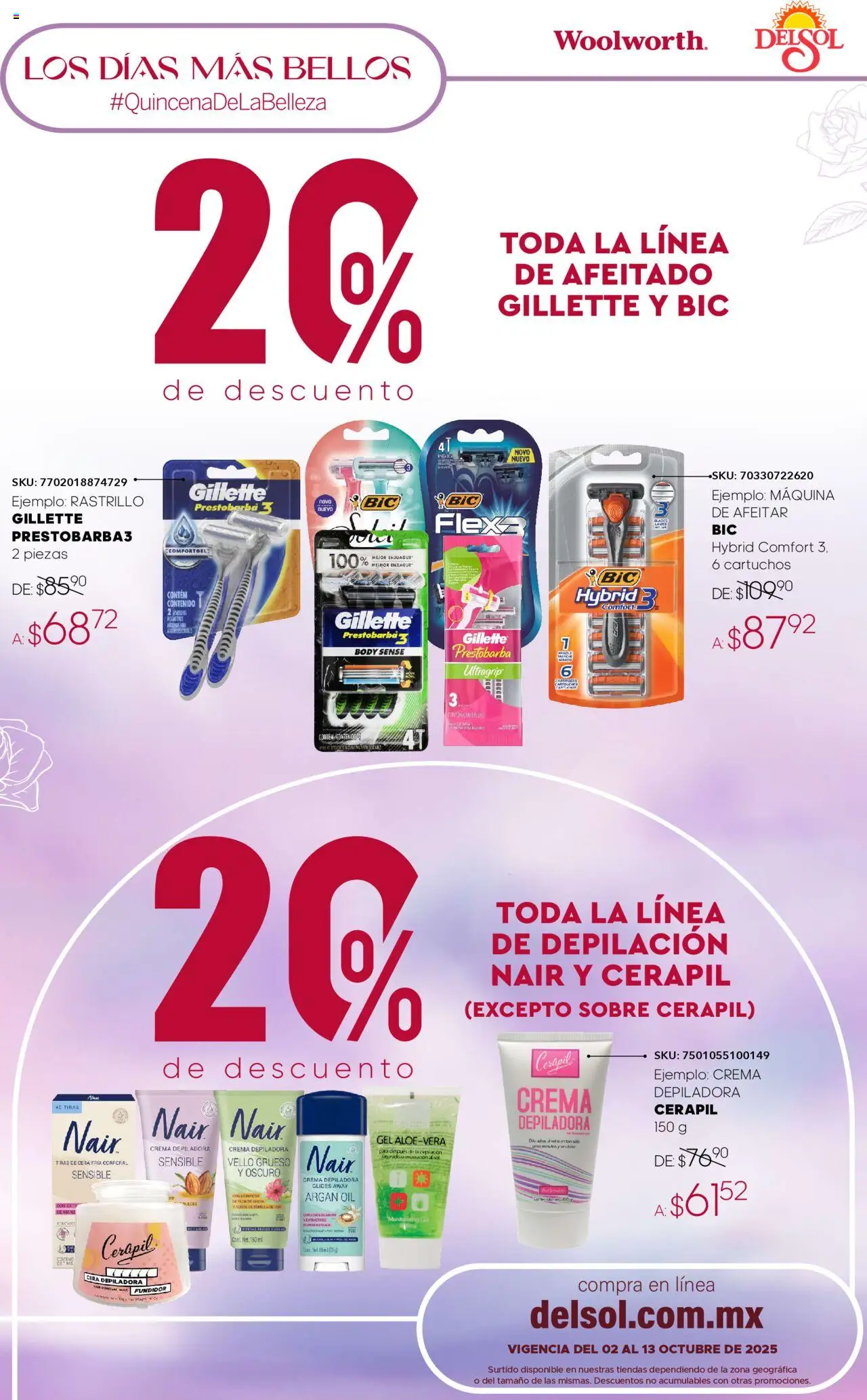 Nuevas ofertas de Del Sol y Woolworth válidas en toda la República Mexicana desde el 02.10.2025. ¡Encuentra las mejores ofertas en Del Sol y Woolworth - Catálogo Quincena de la Belleza Octubre! | Página: 23 | Productos: Cera, Depiladora, Body, Sobre