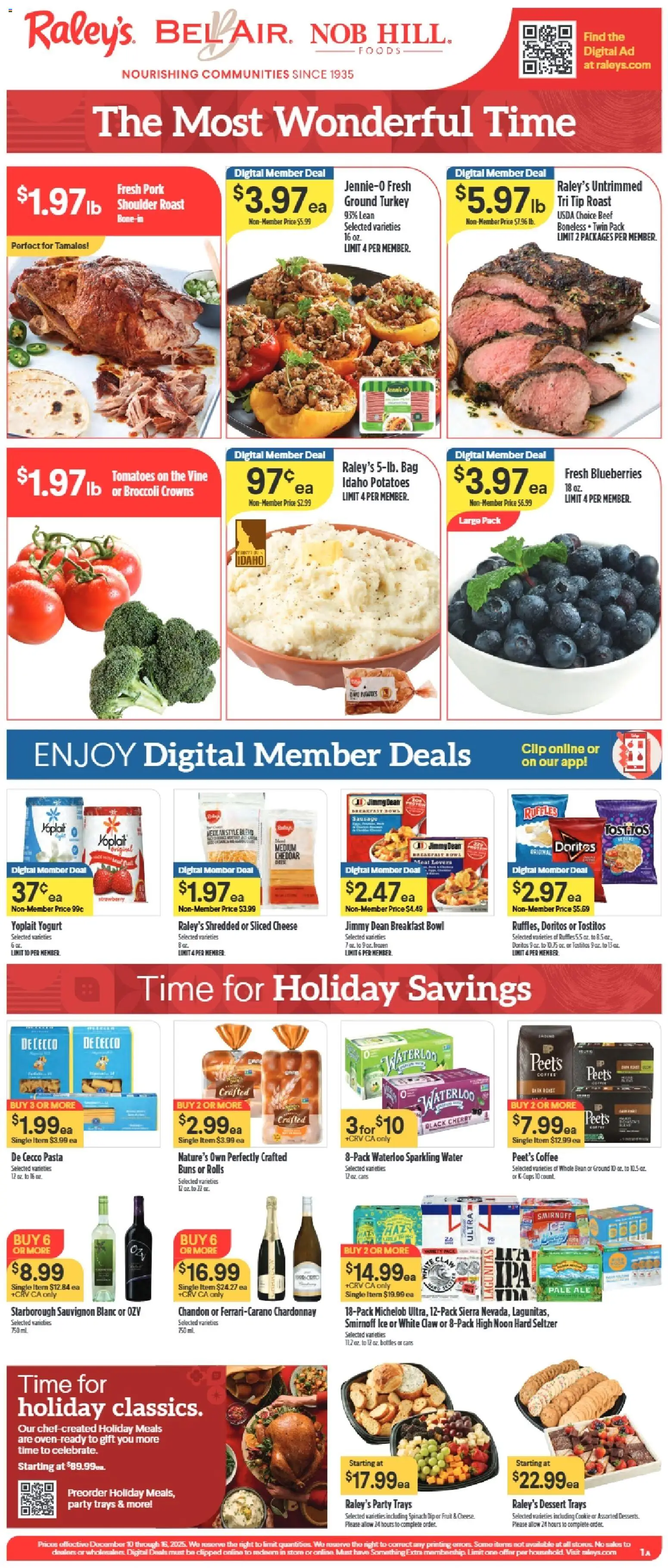 Raley's Weekly Ad - valid from 10.12.2025 | Page: 1 | Products: Clip, Cheese, Yogurt, Blueberries