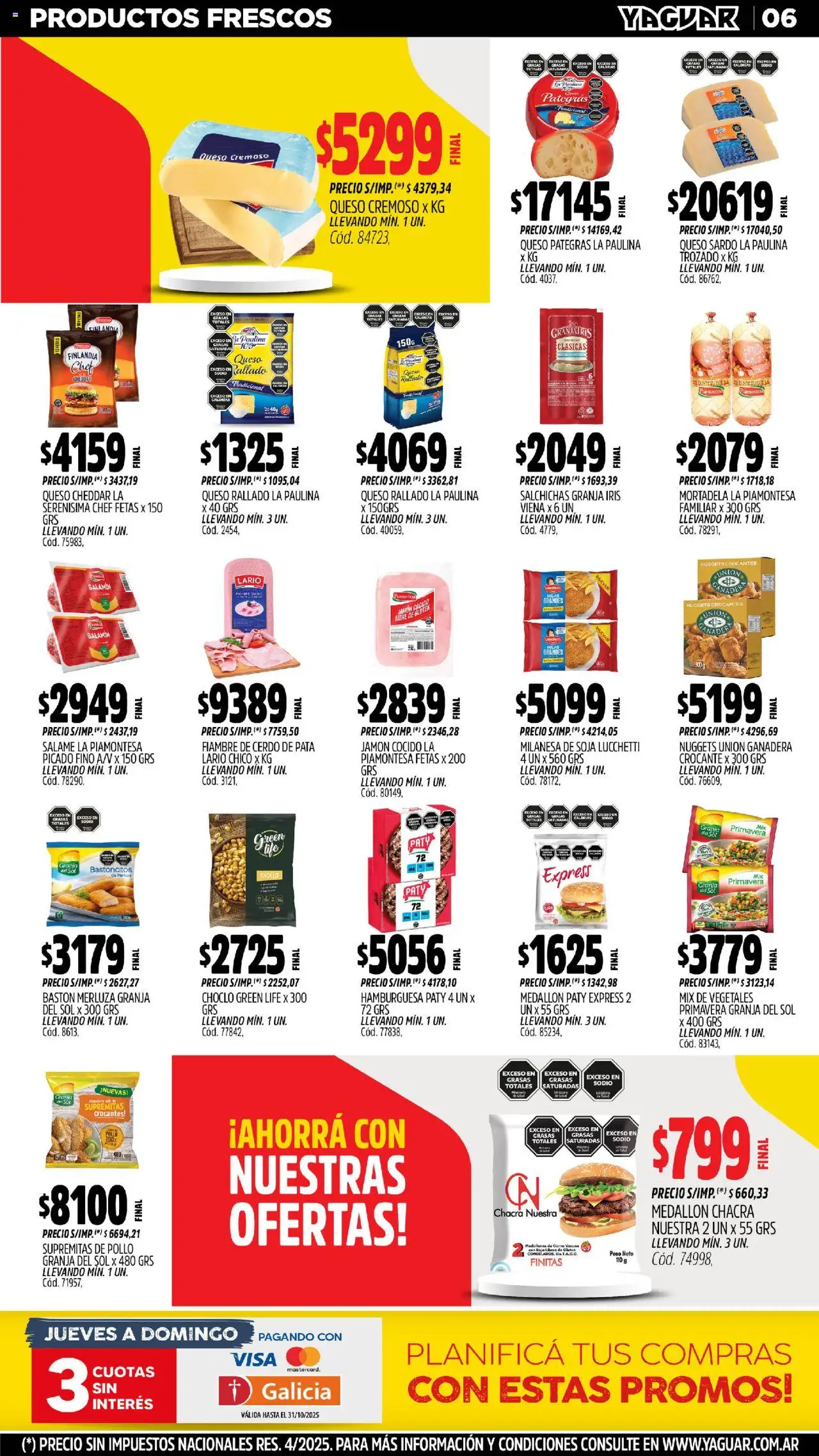 Yaguar - Misiones │ válido desde el 20.10.2025 | Página: 6 | Productos: Pollo, Milanesa, Jamón cocido, Queso
