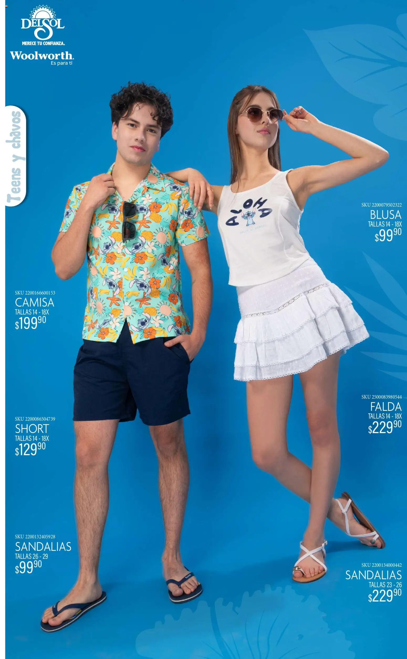 Nuevas ofertas de Del Sol y Woolworth catálogo Luce tus Vacaciones con Stitch válidas en toda la República Mexicana desde el 19.03.2026. ¡Encuentra las mejores ofertas en Del Sol y Woolworth catálogo Luce tus Vacaciones con Stitch! | Página: 14 | Productos: Blusa, Camisa, Falda, Sandalias