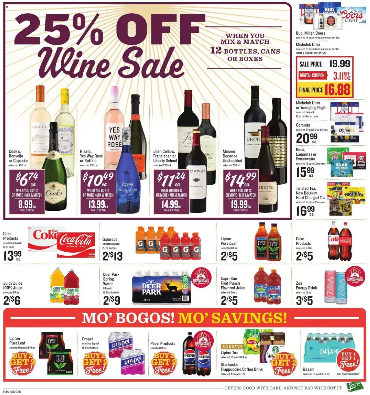 Lowes Foods Weekly Ad - valid from 20.08.2025 | Page: 3 | Products: Coffee, Wine, Tea, Cupcake
