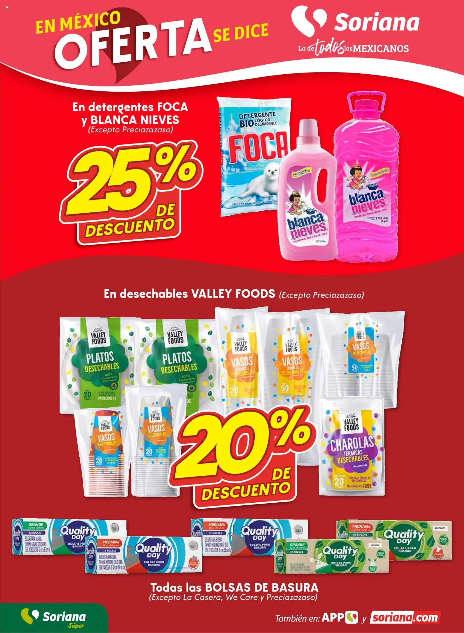 Nuevas ofertas de Soriana válidas en toda la República Mexicana desde el 23.10.2025. ¡Encuentra las mejores ofertas en Soriana - Fin de Semana Súper: Ags, Nay, Jal, Qro, Col, Mich, Gto, Hgo, Tlax, Mor, Pue, Gro, Oax, Edo. de Mex, Valle de México, Za! | Página: 4 | Productos: Detergente, Vasos