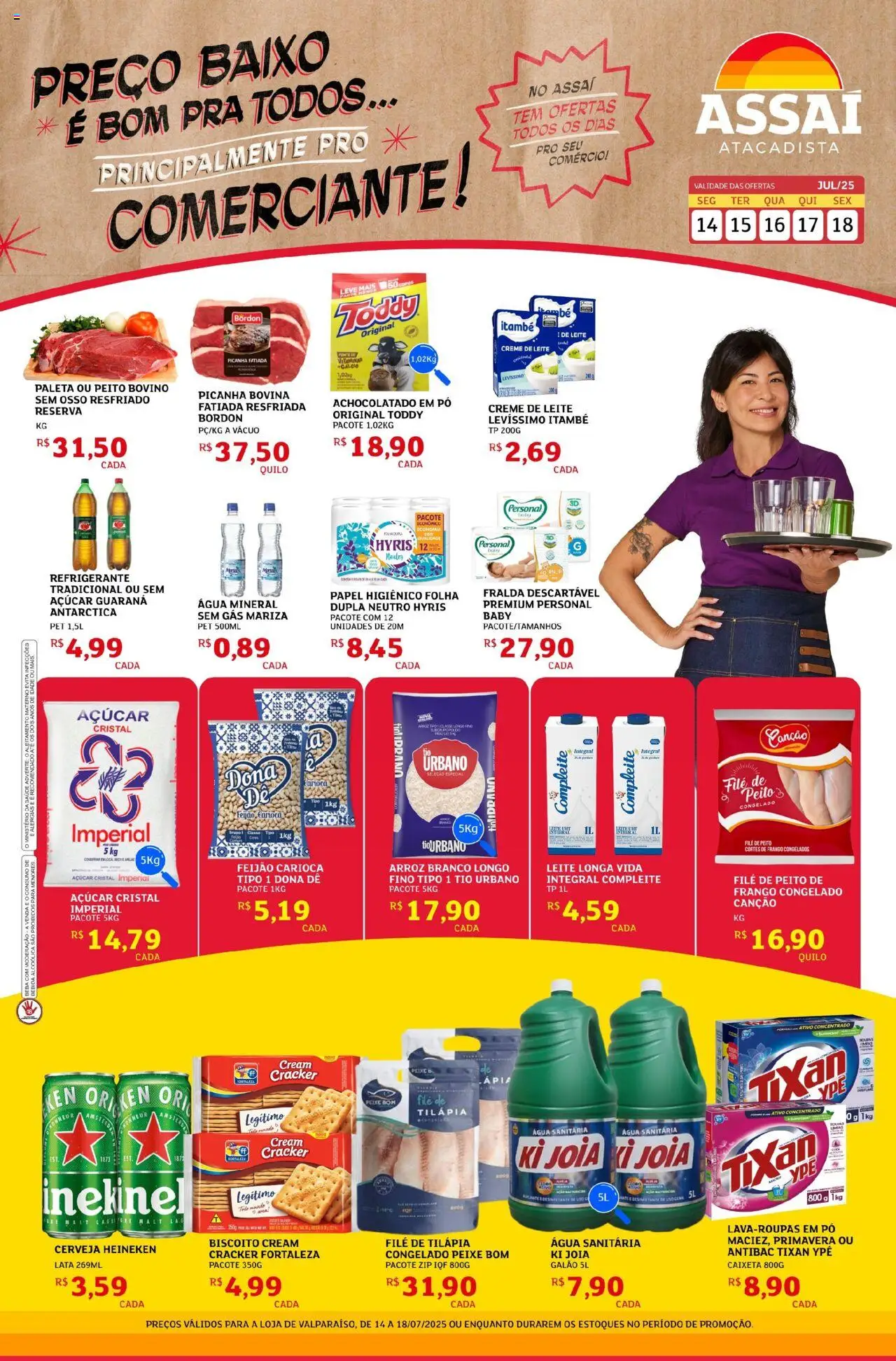Assaí Atacadista Folheto - válido de 14.07.2025 | Página: 1 | Produtos: Feijão, Tilápia, Refrigerante, Creme de leite