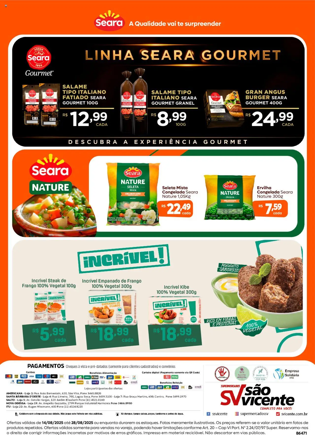 Supermercados São Vicente Folheto - válido de 14.08.2025 | Página: 2 | Produtos: Ervilha, Salame, Potes, Frango