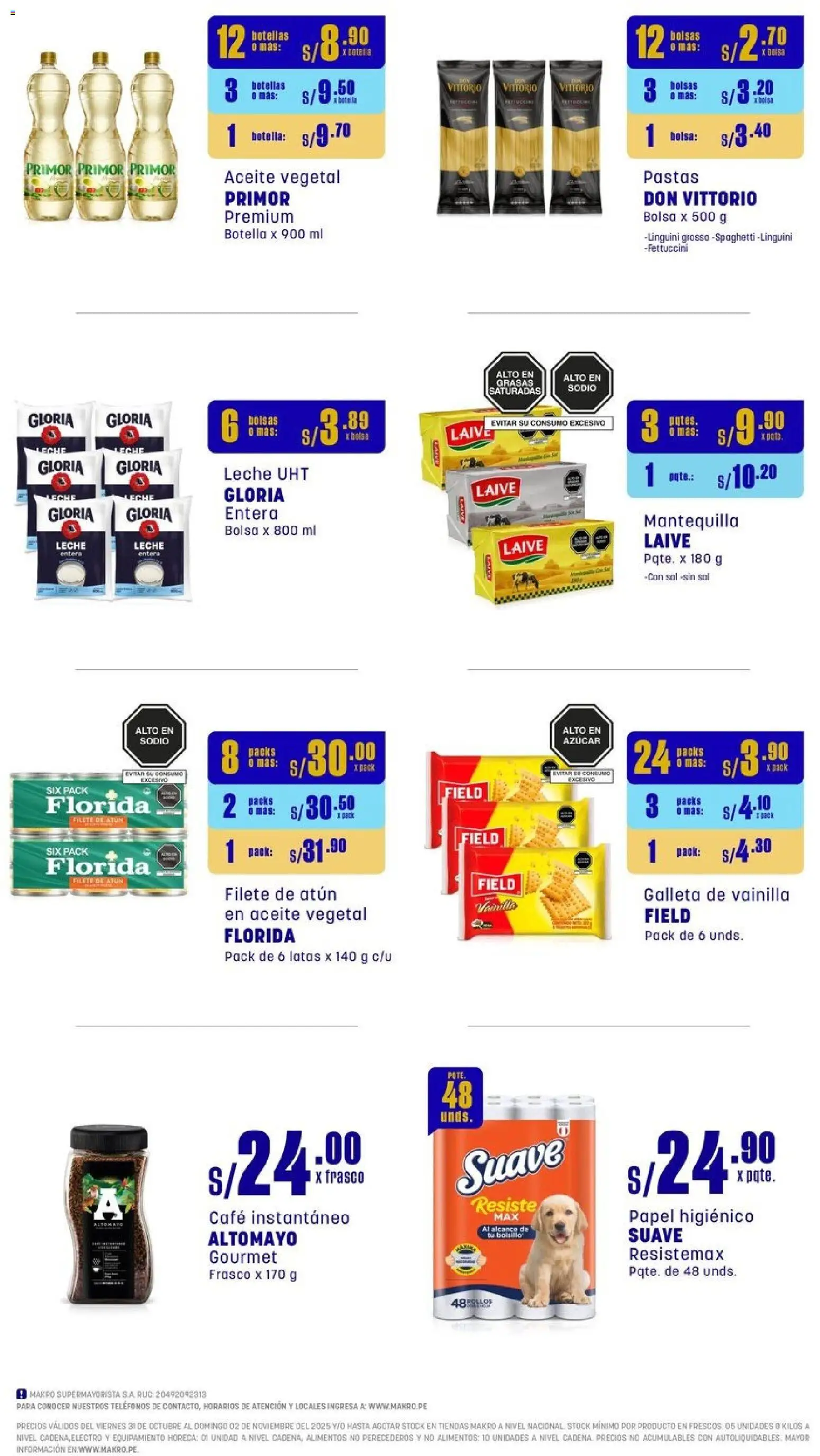 Catálogo Makro válido desde 31.10.2025 | Página: 2 | Productos: Leche, Mantequilla, Aceite, Bolsa